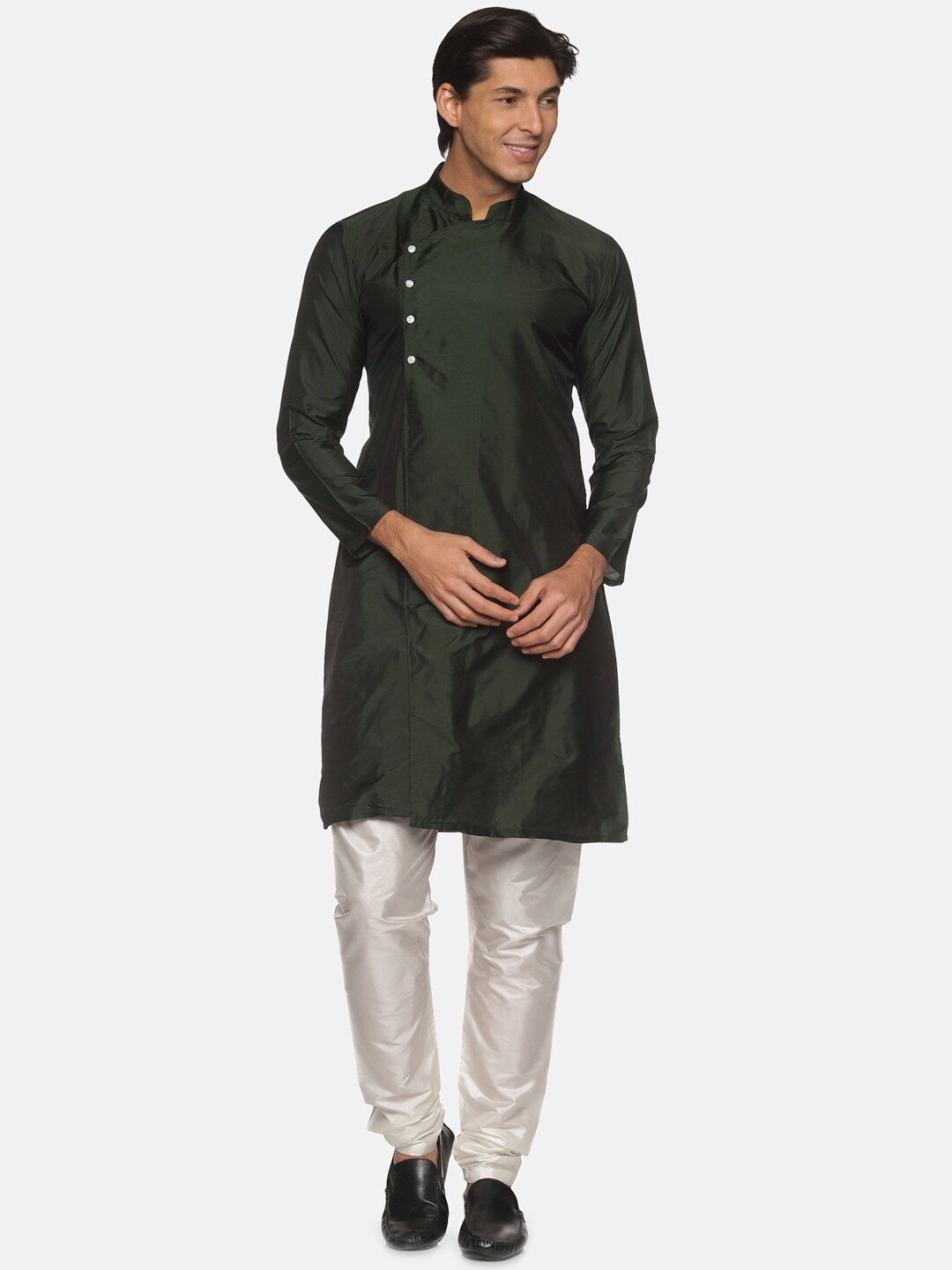 

Sethukrishna Angrakha Kurta With Pyjamas, Green