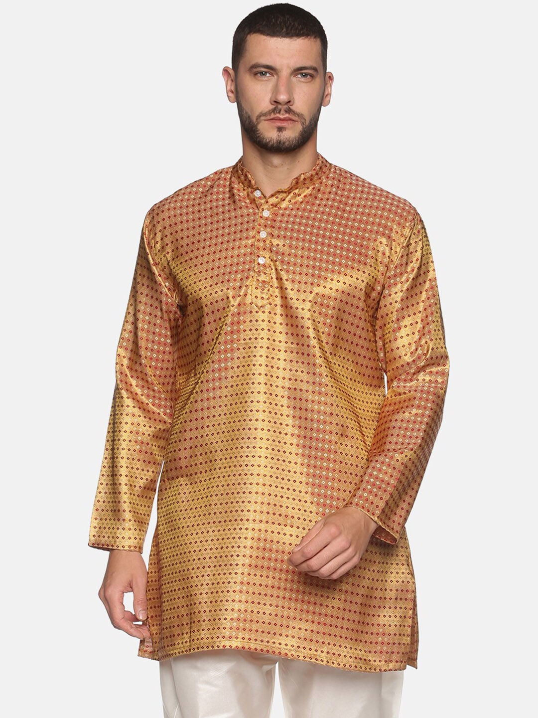 

Sethukrishna Woven Design Mandarin Collar Kurta, Gold