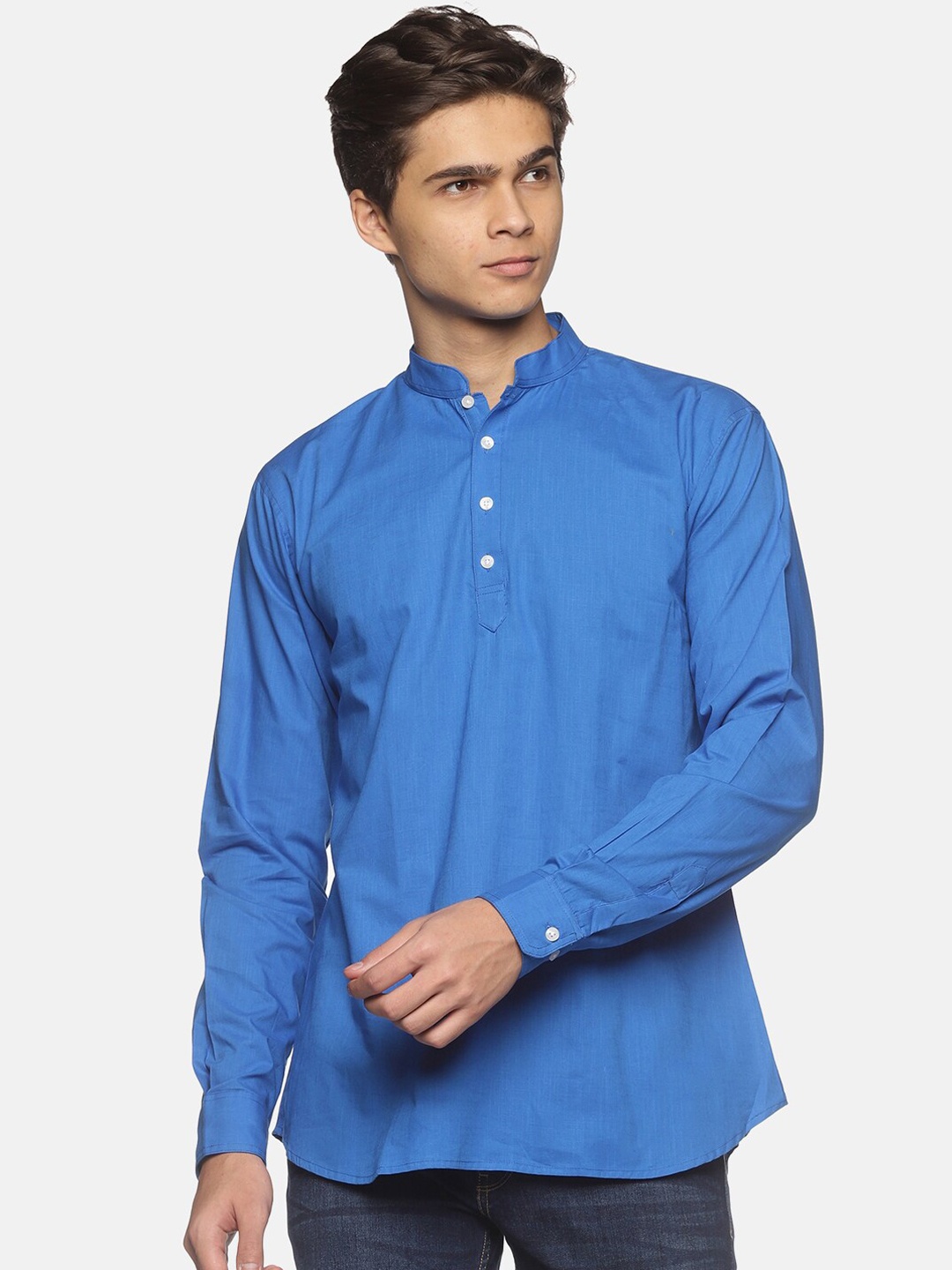 

Sethukrishna Mandarin Collar Pure Cotton Kurta, Blue