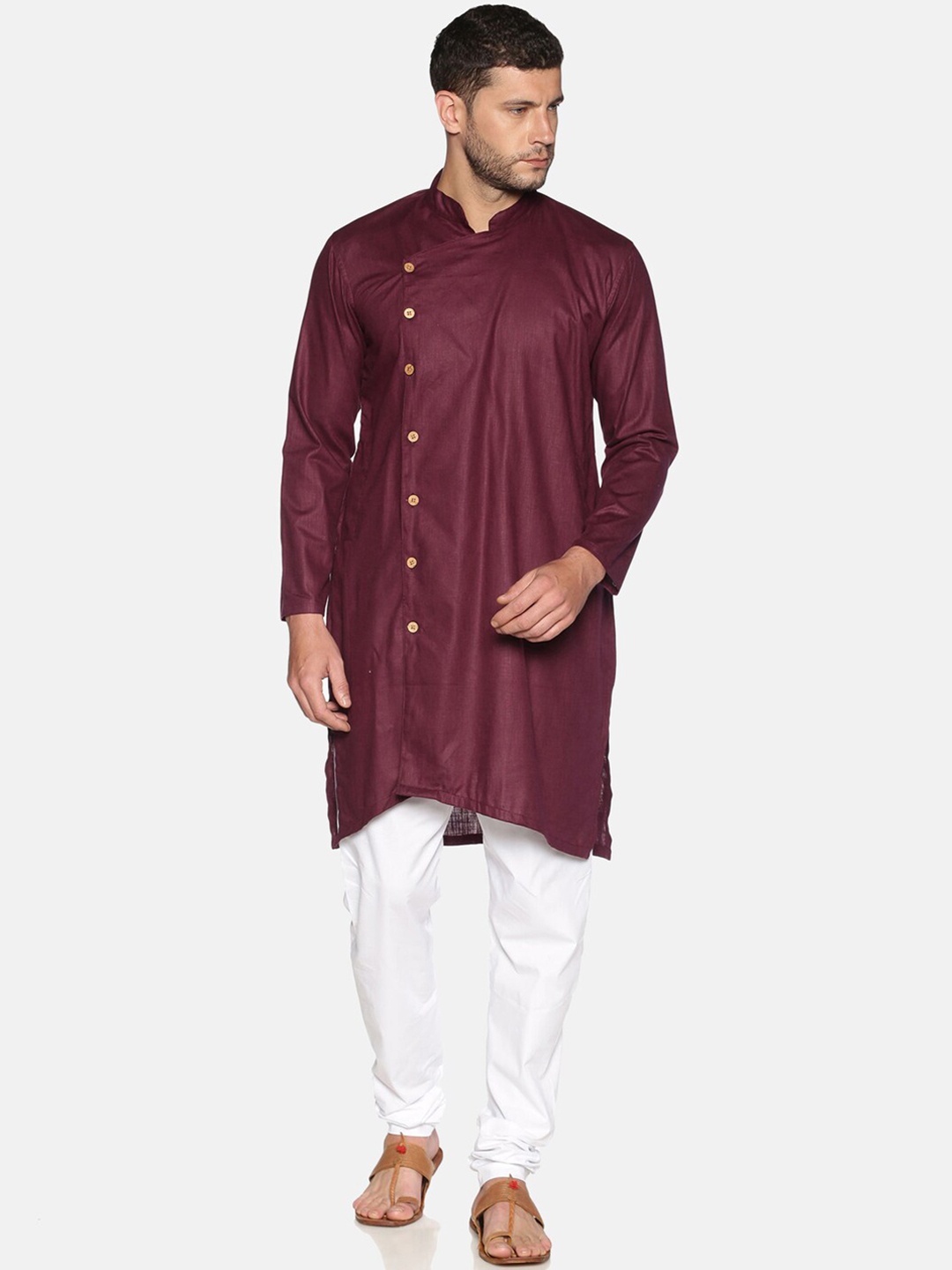 

Sethukrishna Mandarin Collar Asymmetric Cotton Kurta, Maroon