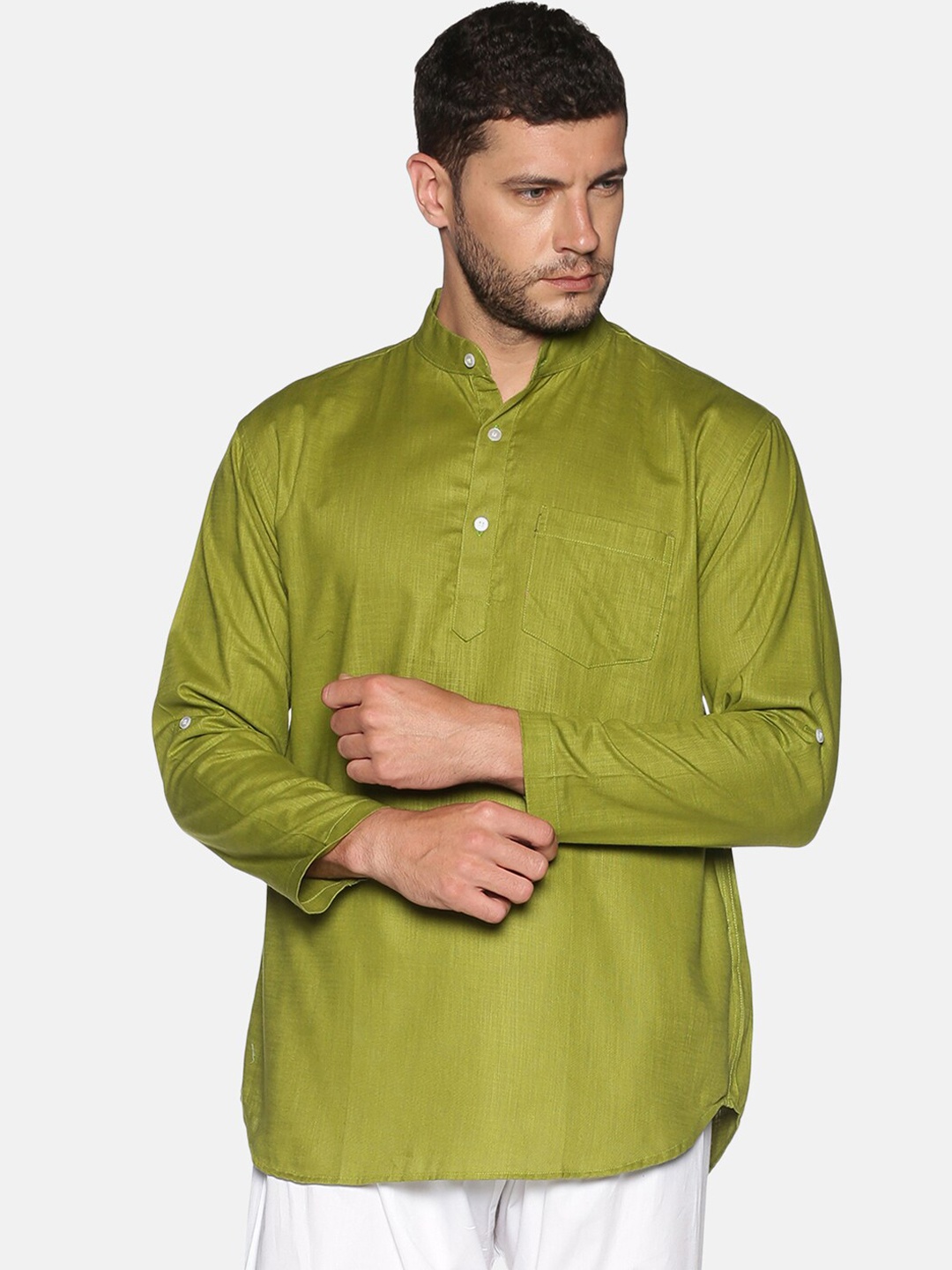 

Sethukrishna Mandarin Collar Cotton Kurta, Green