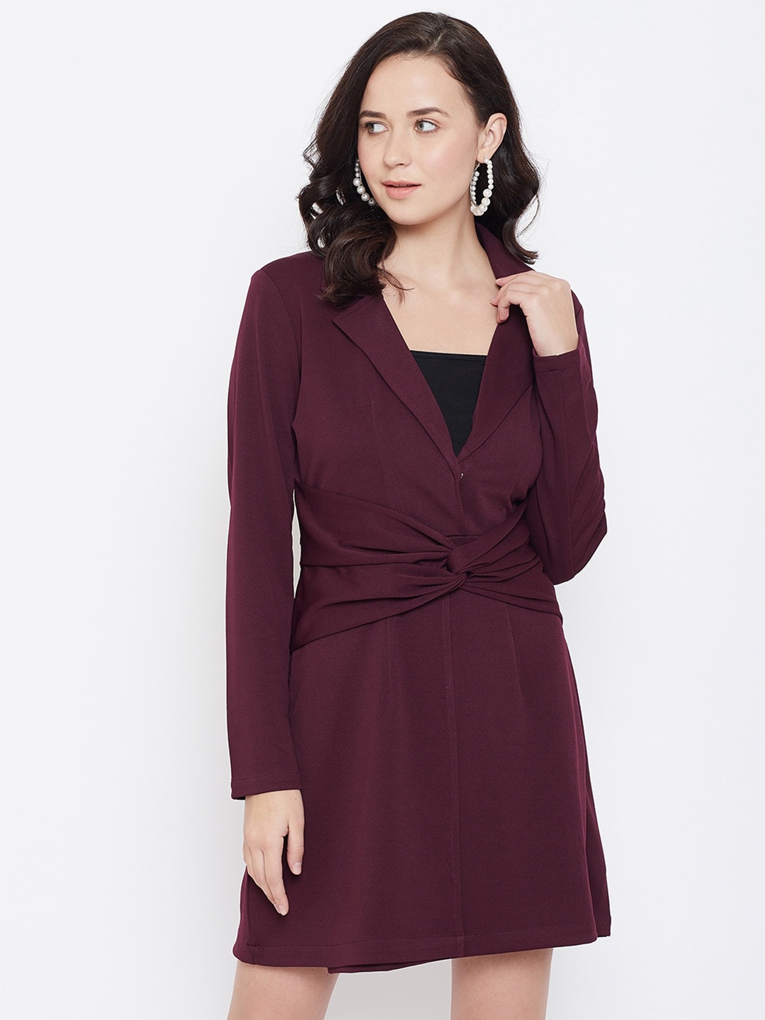 

Zastraa V Neck Long Sleeves A-Line Dress, Burgundy