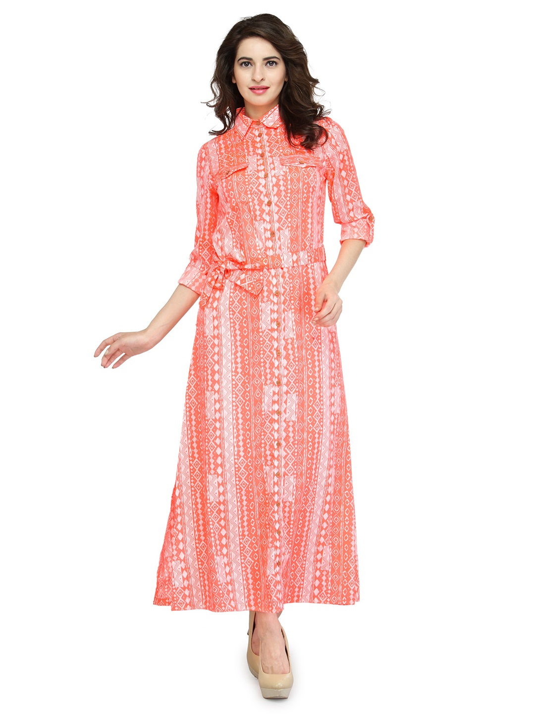 

Zastraa Floral Print Maxi Longline Top With Shrug, Orange
