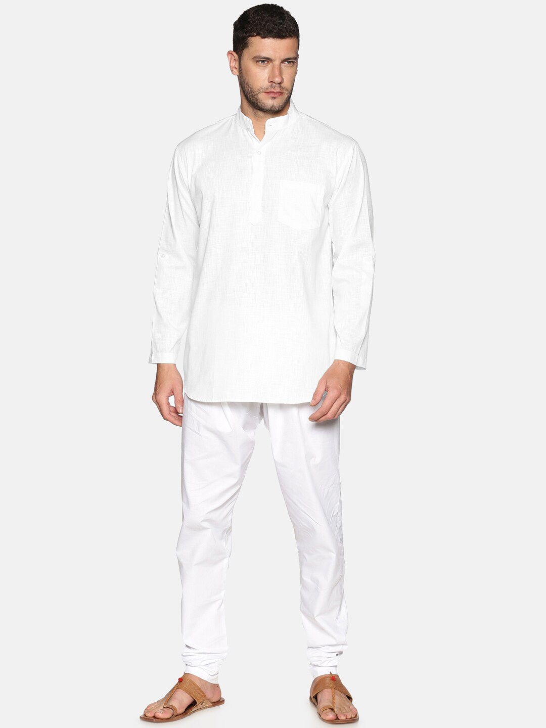 

Sethukrishna Mandarin Collar Pure Cotton Kurta with Pyjamas, White