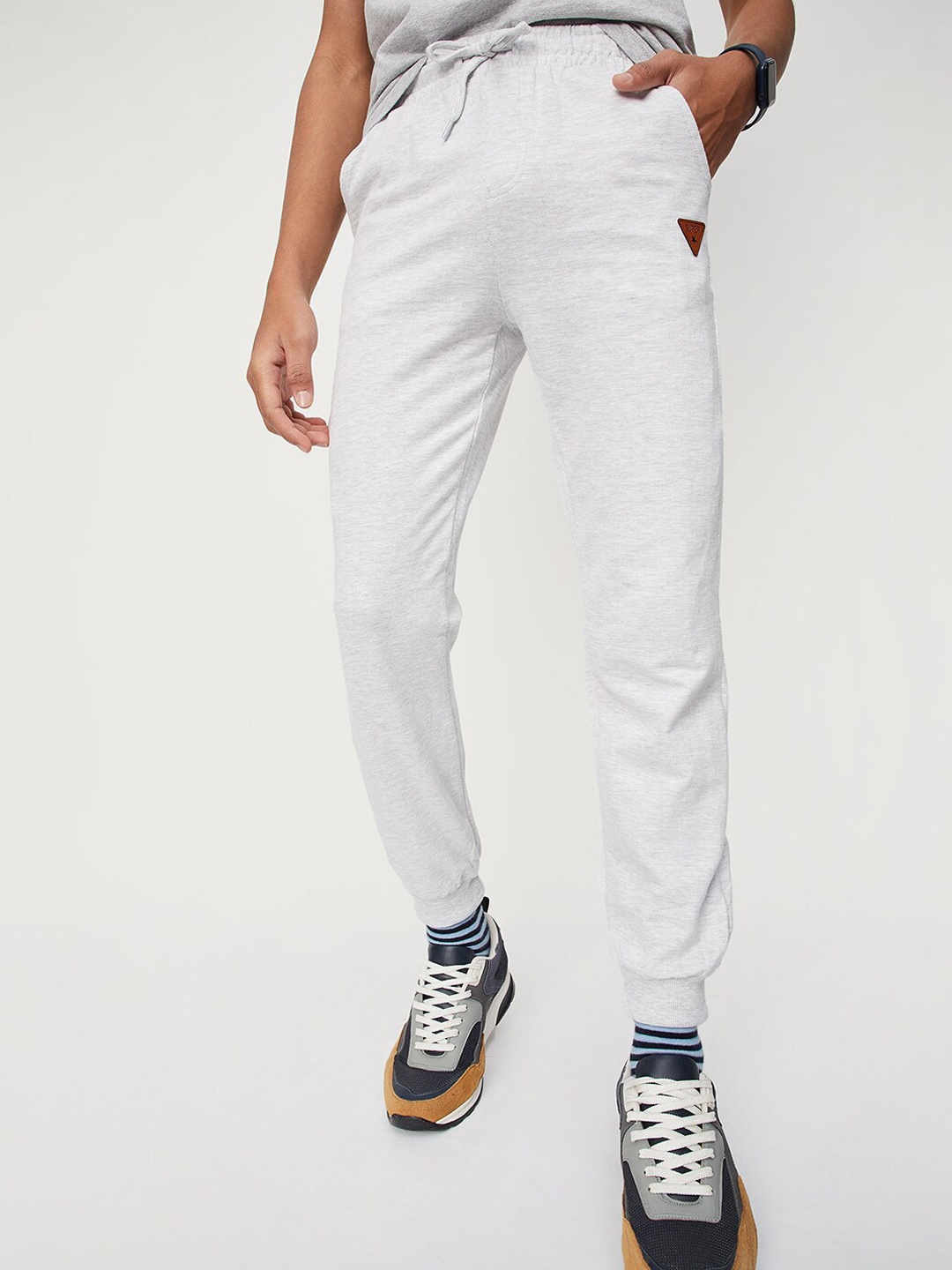 

max Boys Mid-Fit Pure Cotton Joggers, Grey melange