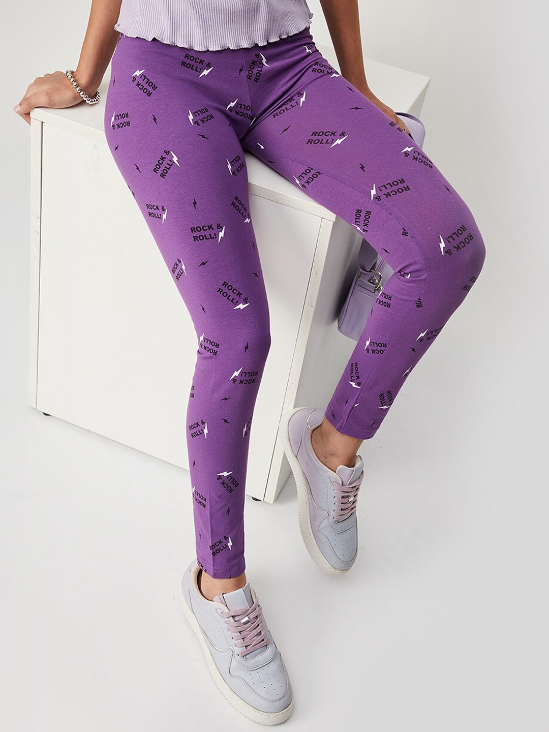 

max Girl Printed Pure Cotton Ankle-Length Legging, Purple