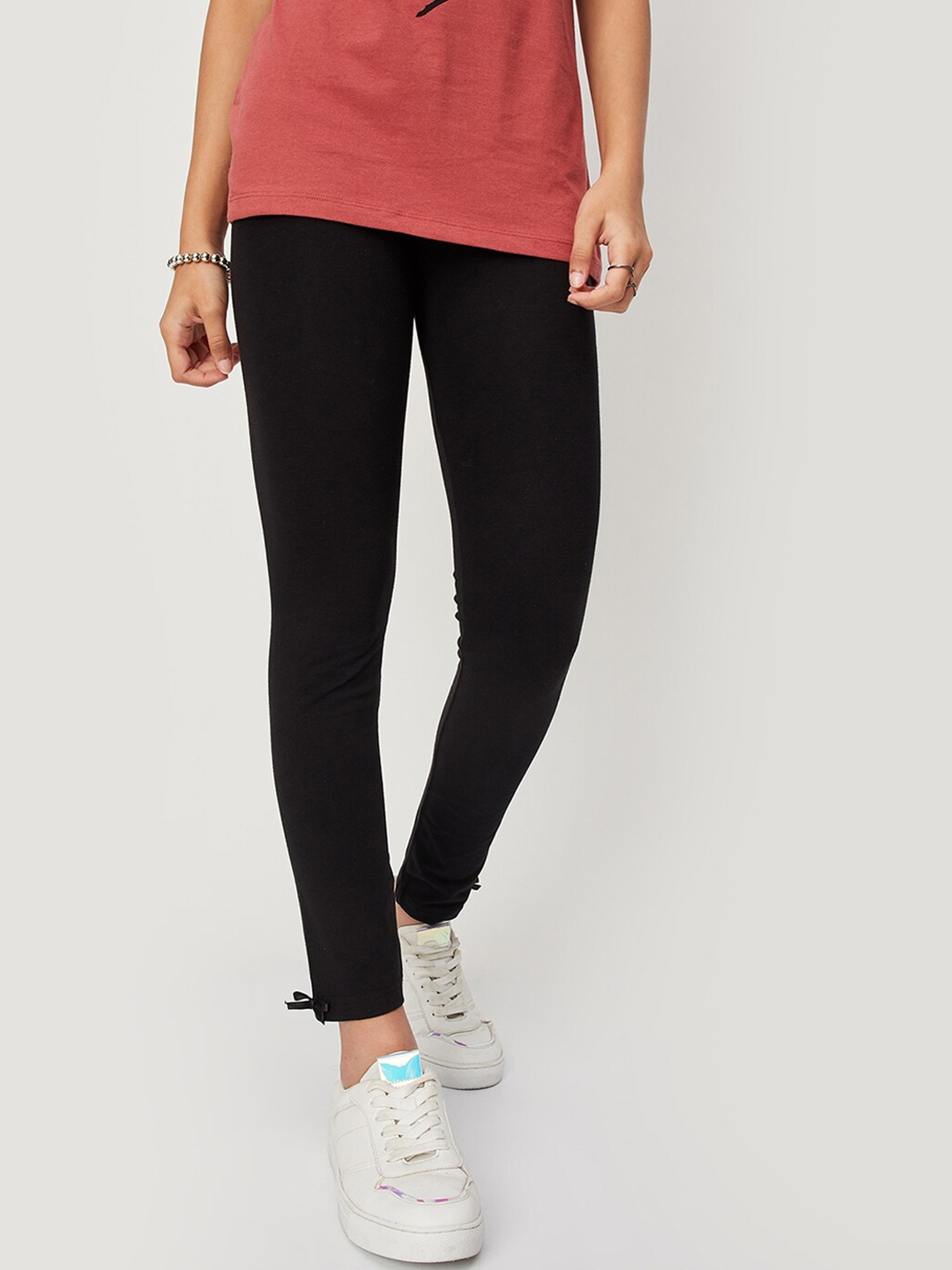 

max Pure Cotton Ankle-Length Leggings, Black