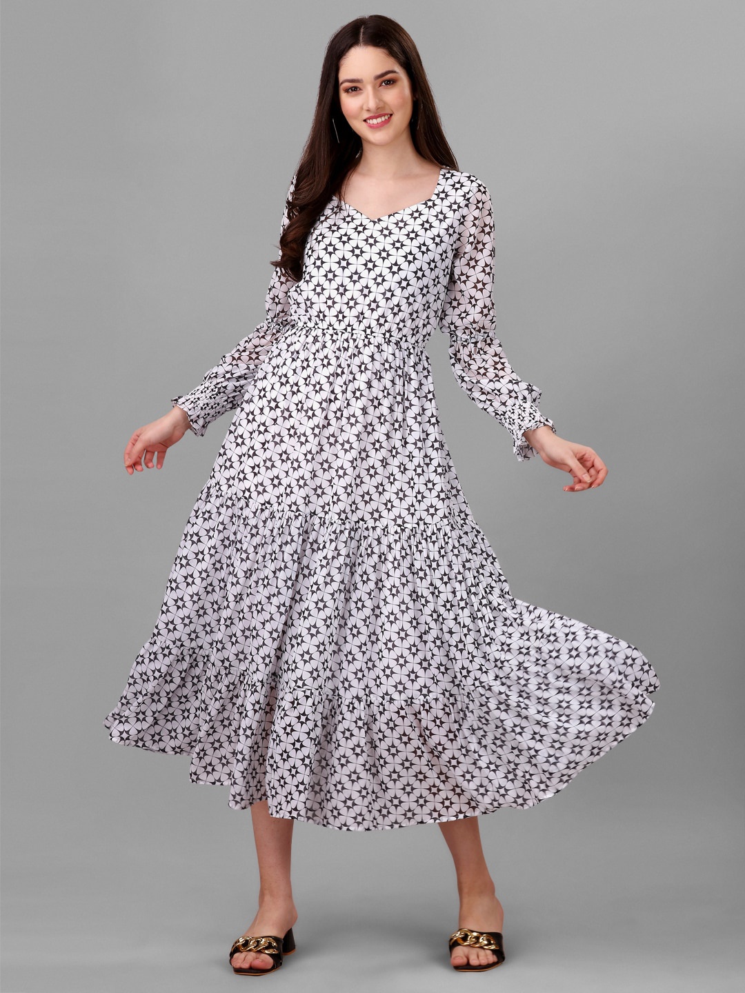 

Masakali.Co Georgette A-Line Midi Dress, White