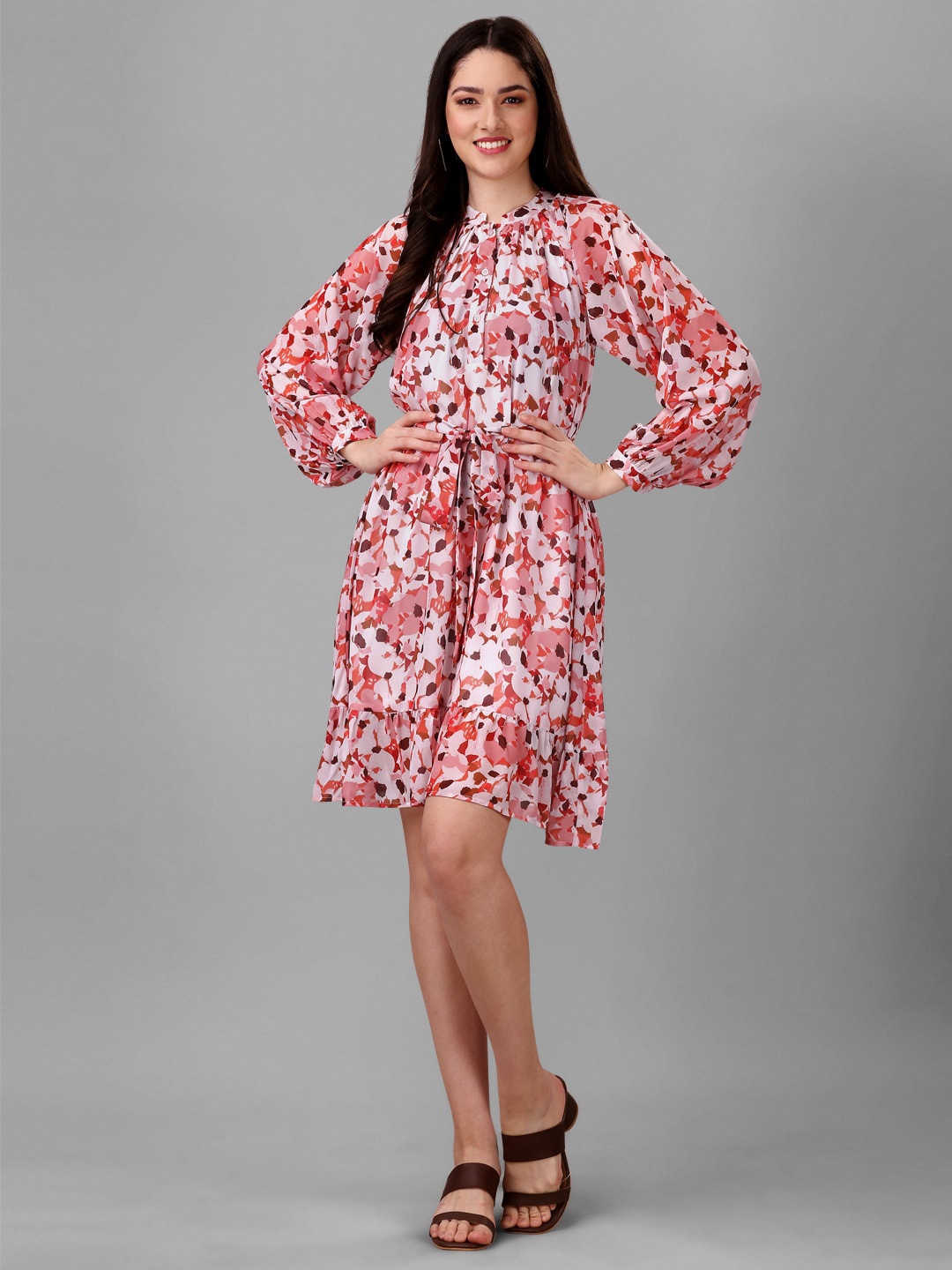 

Masakali.Co Floral Printed A-Line Georgette Dress, Pink