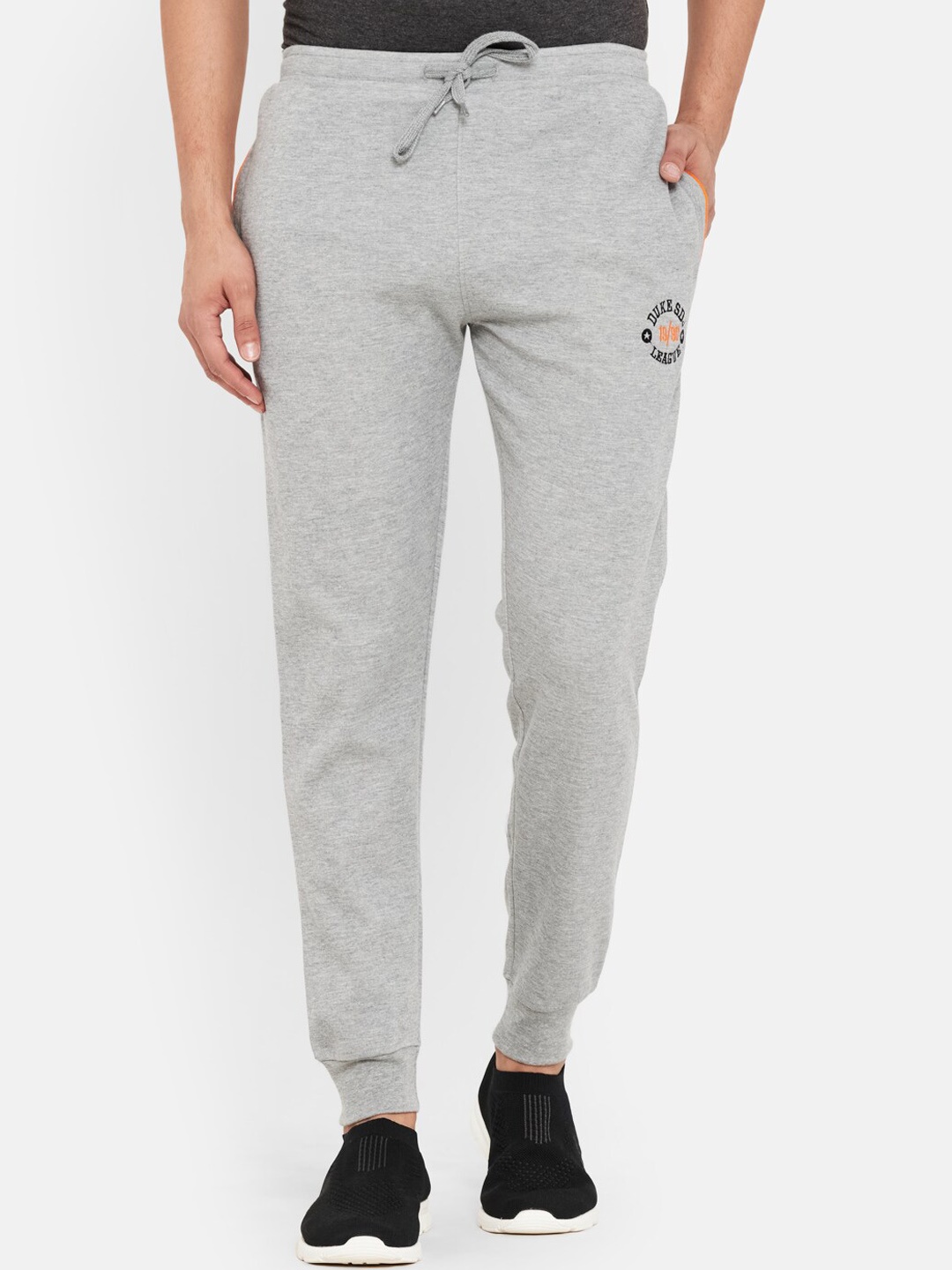 

Duke Men Solid Cotton Slim-Fit Joggers, Grey melange