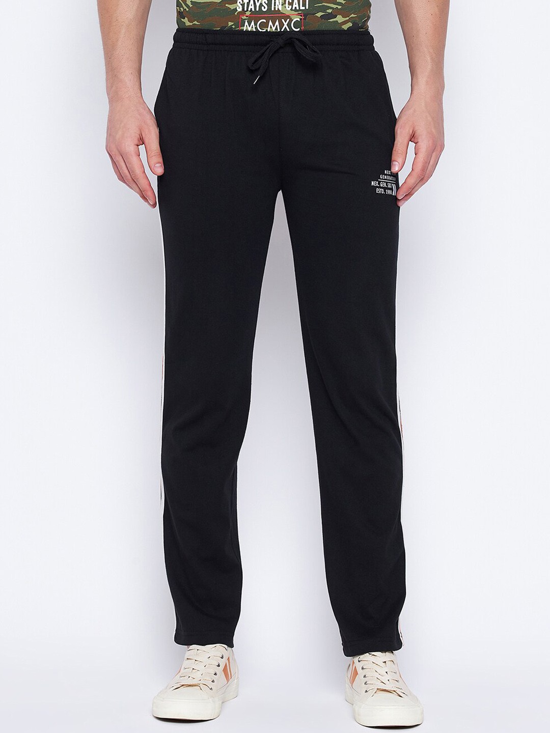 

Duke Men Cotton Side-Panelled Track Pants, Black