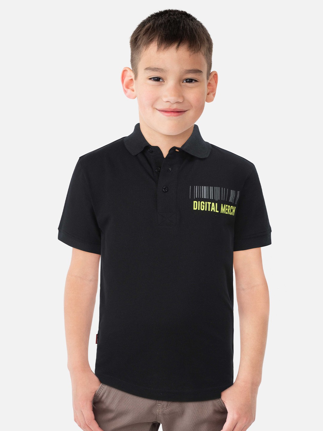 

Gini and Jony Boys Typography Printed Polo Collar Cotton T-shirt, Black