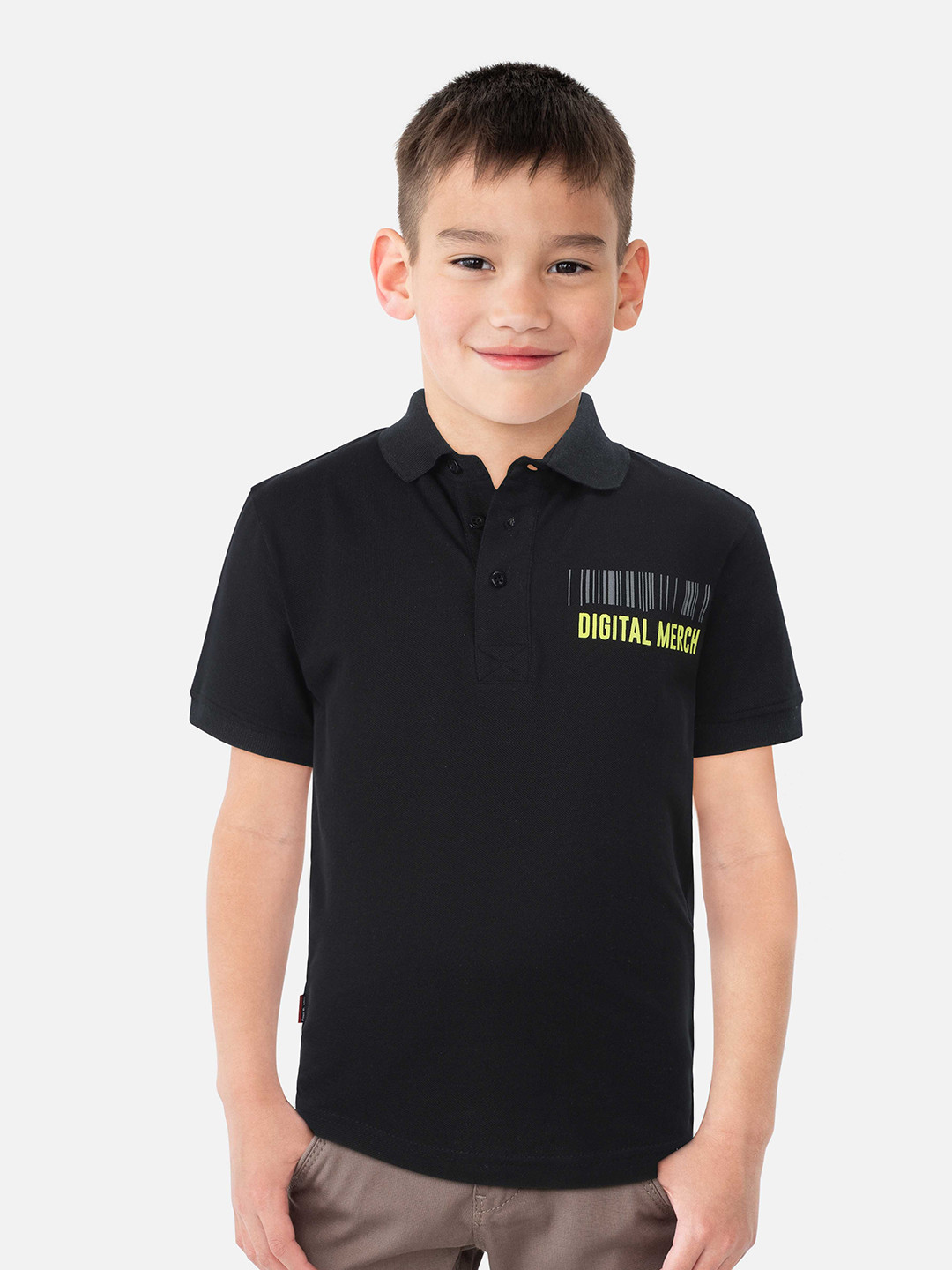 

Gini and Jony Boys Typography Printed Polo Collar Cotton T-shirt, Black
