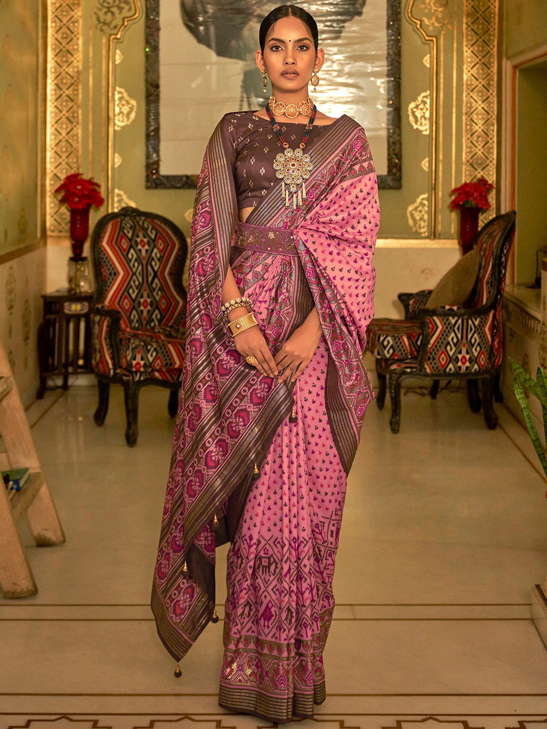 

Anouk Ethnic Motifs Patola Saree, Pink