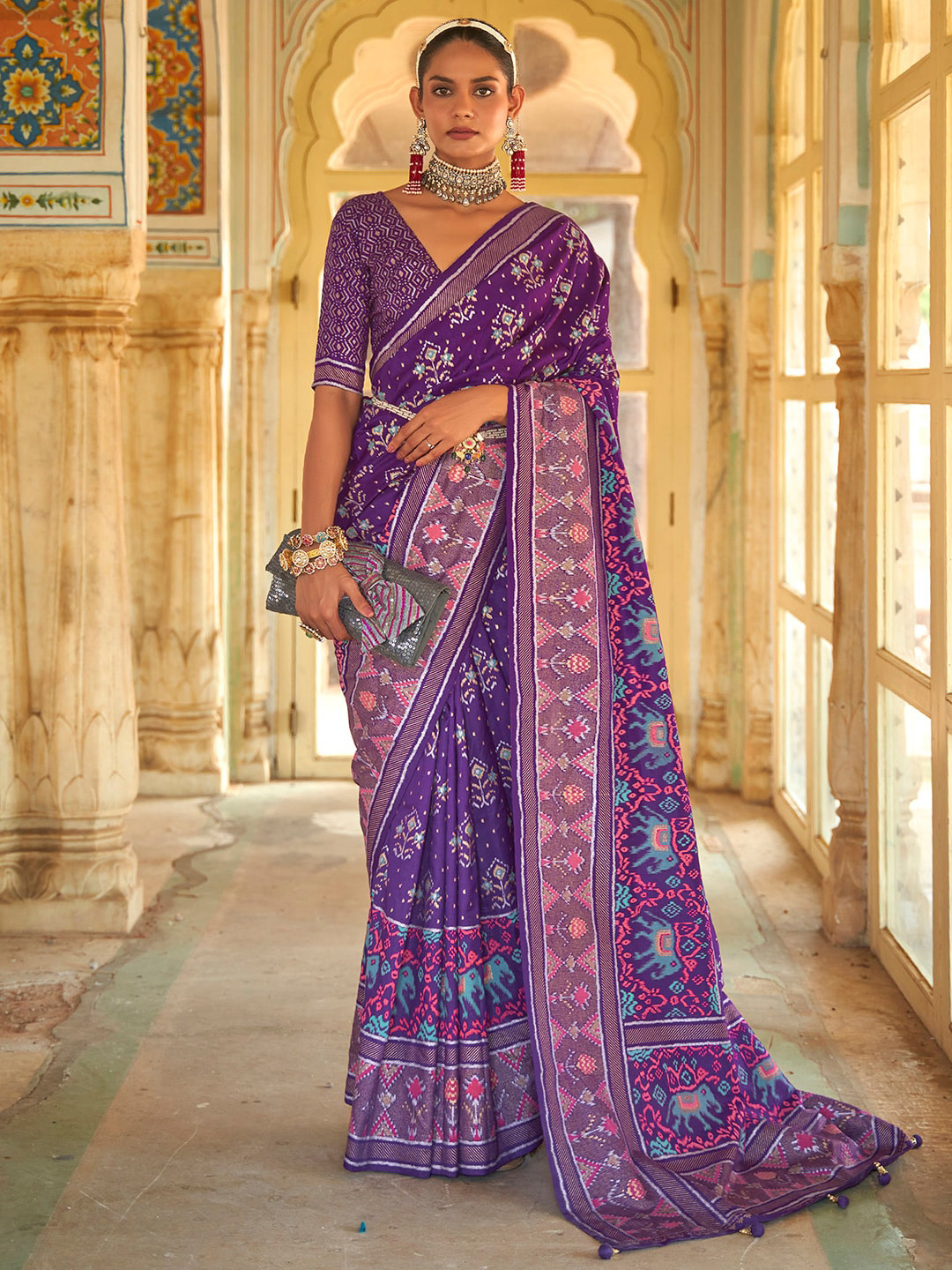 

Anouk Ethnic Motif Woven Design Zari Patola Saree, Purple