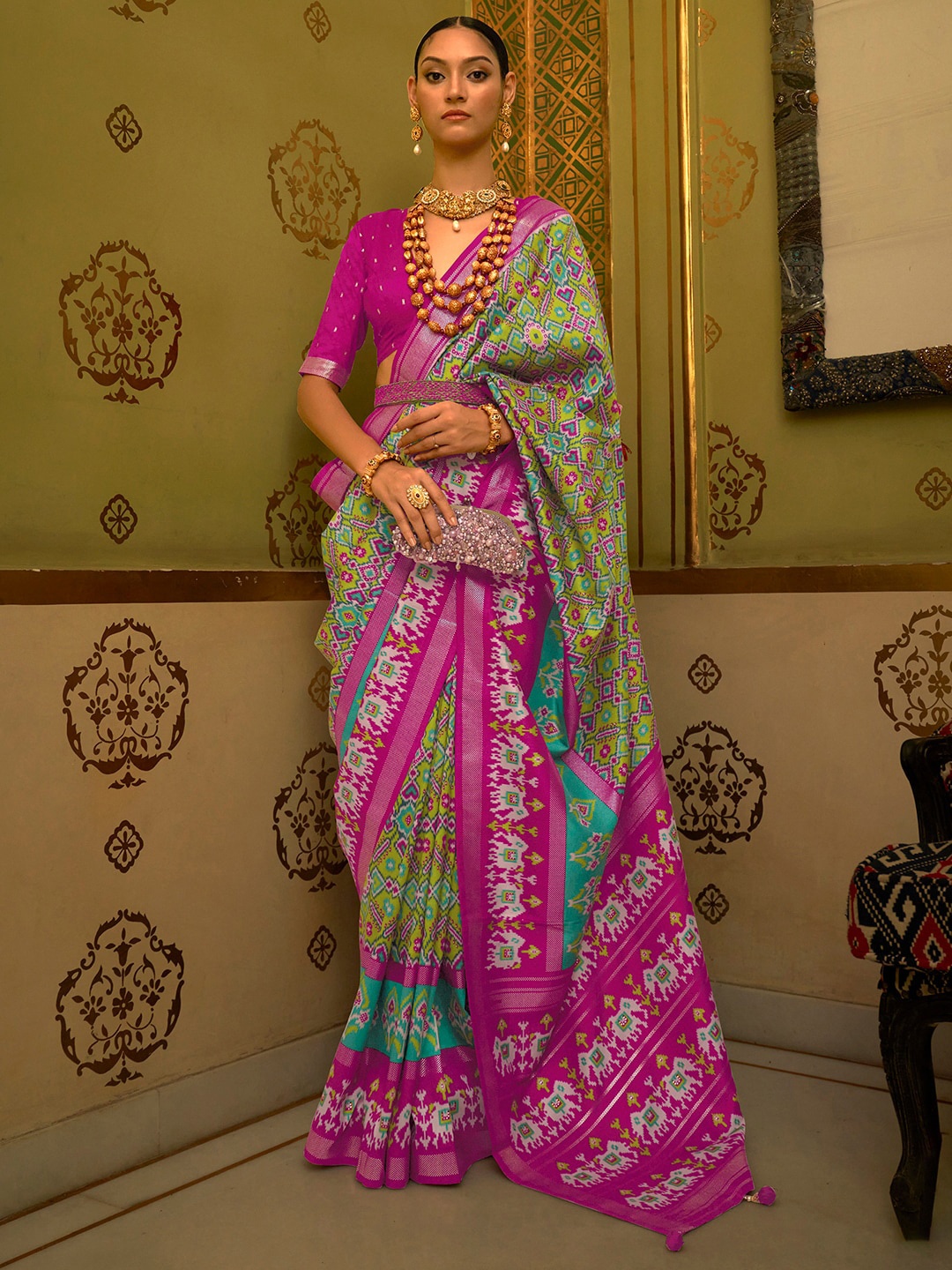 

Anouk Ethnic Motif Woven Design Patola Saree, Green