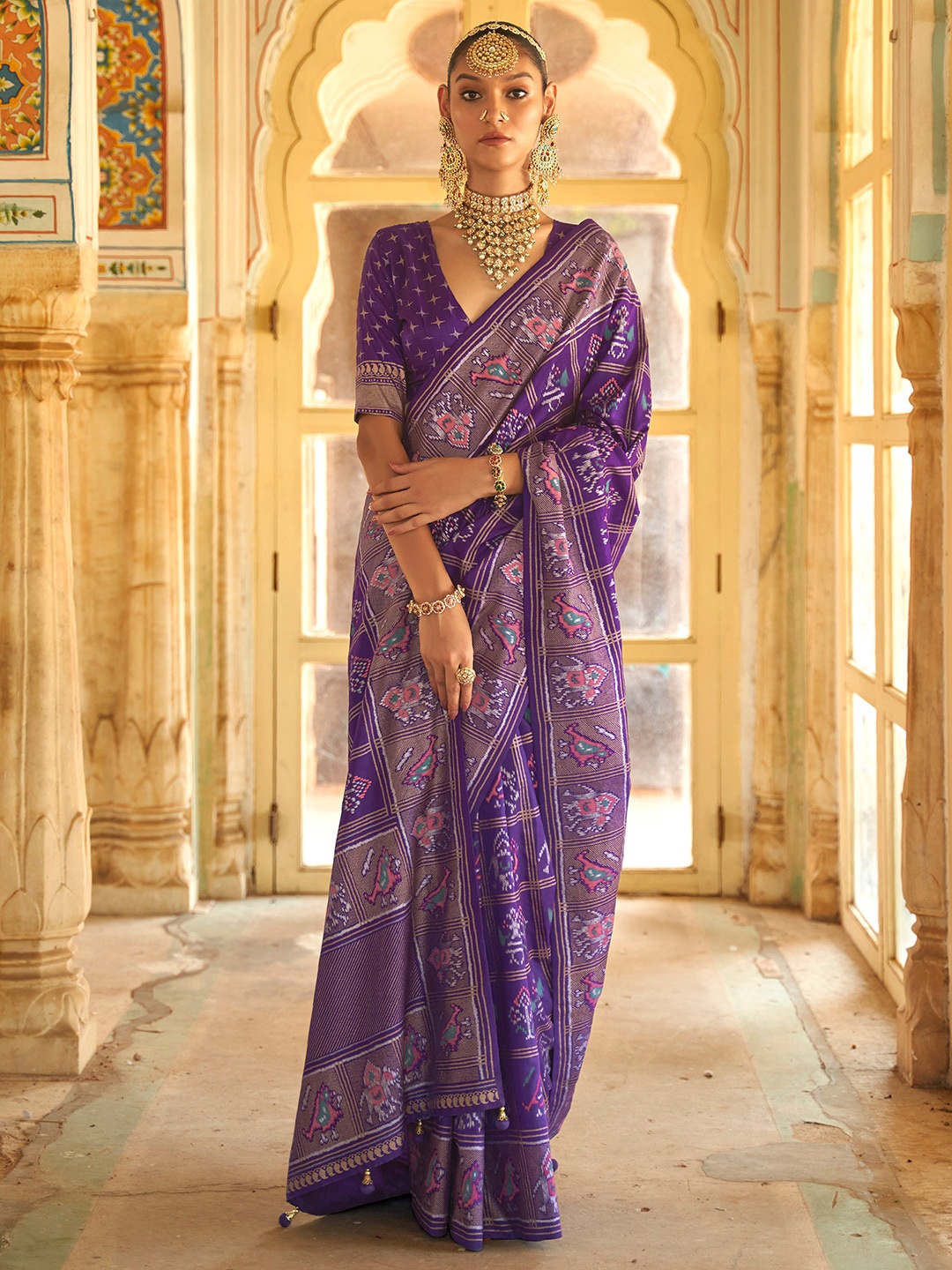 

Anouk Ethnic Motifs Woven Design Zari Patola Saree, Purple