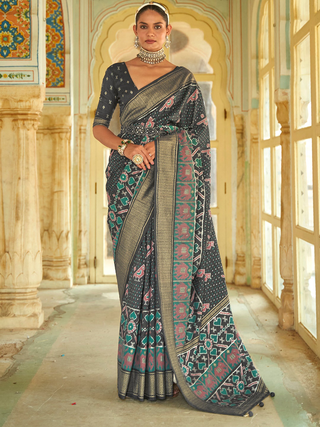 

Anouk Woven Design Zari Patola Saree, Grey