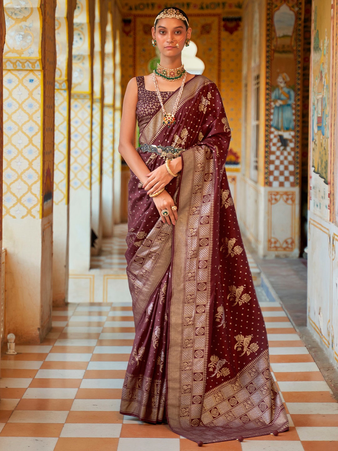 

Anouk Ethnic Motif Woven Design Zari Banarasi Saree, Brown