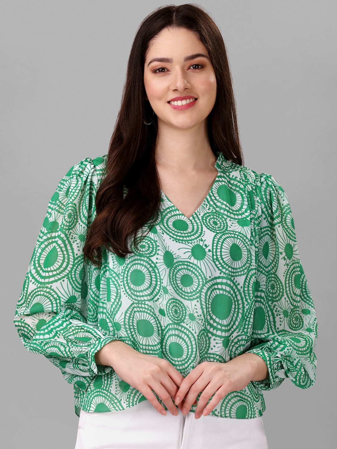 

Masakali.Co Geometric Printed Georgette Top, Green