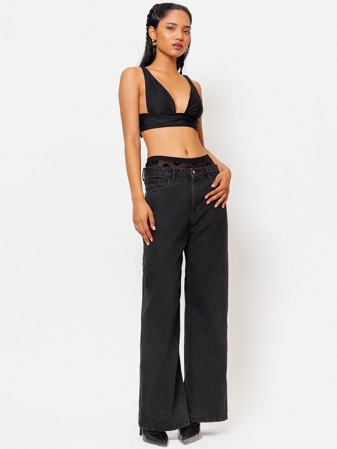 

FREAKINS Women Wide Leg High-Rise Jeans, Black