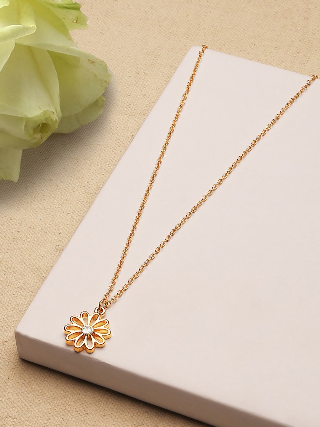 

ToniQ Gold-Plated Floral White studded Necklace