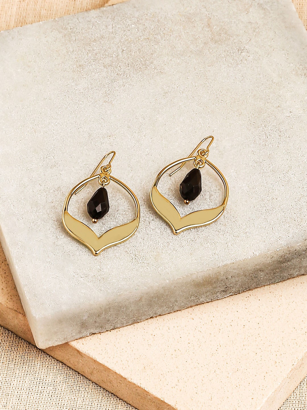 

ToniQ Gold-Plated Teardrop Shaped Drop Earrings, Black