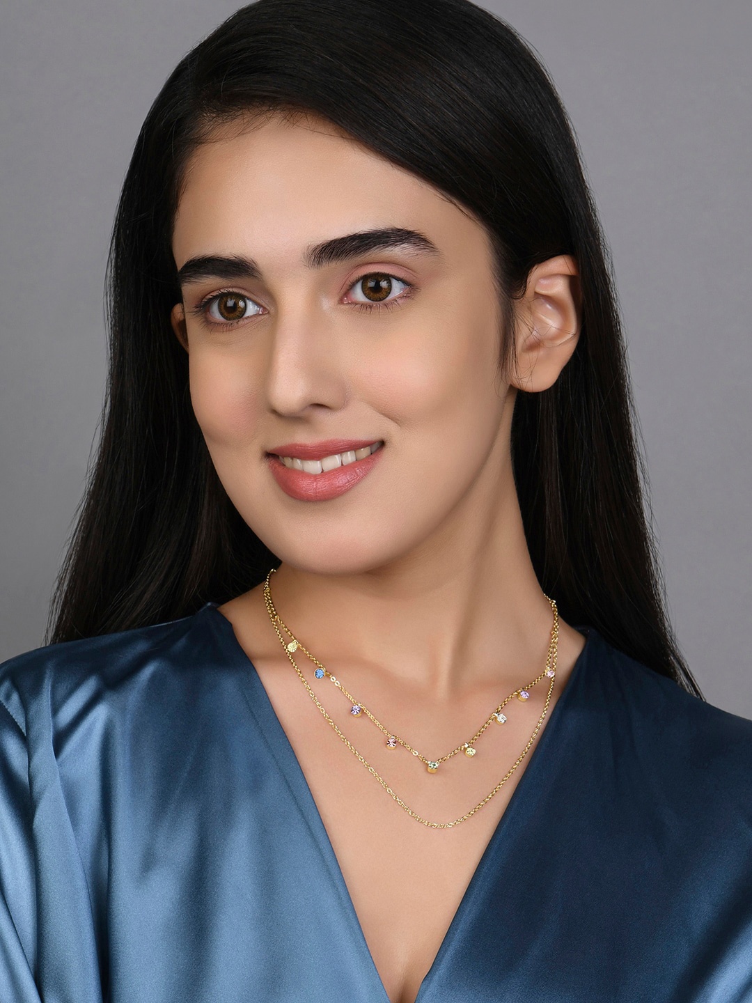 

ToniQ Gold-Plated Stone Studded Layered Necklace