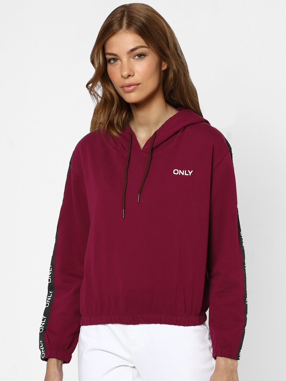 

ONLY Women Hooded Cotton Sweatshirt, Maroon