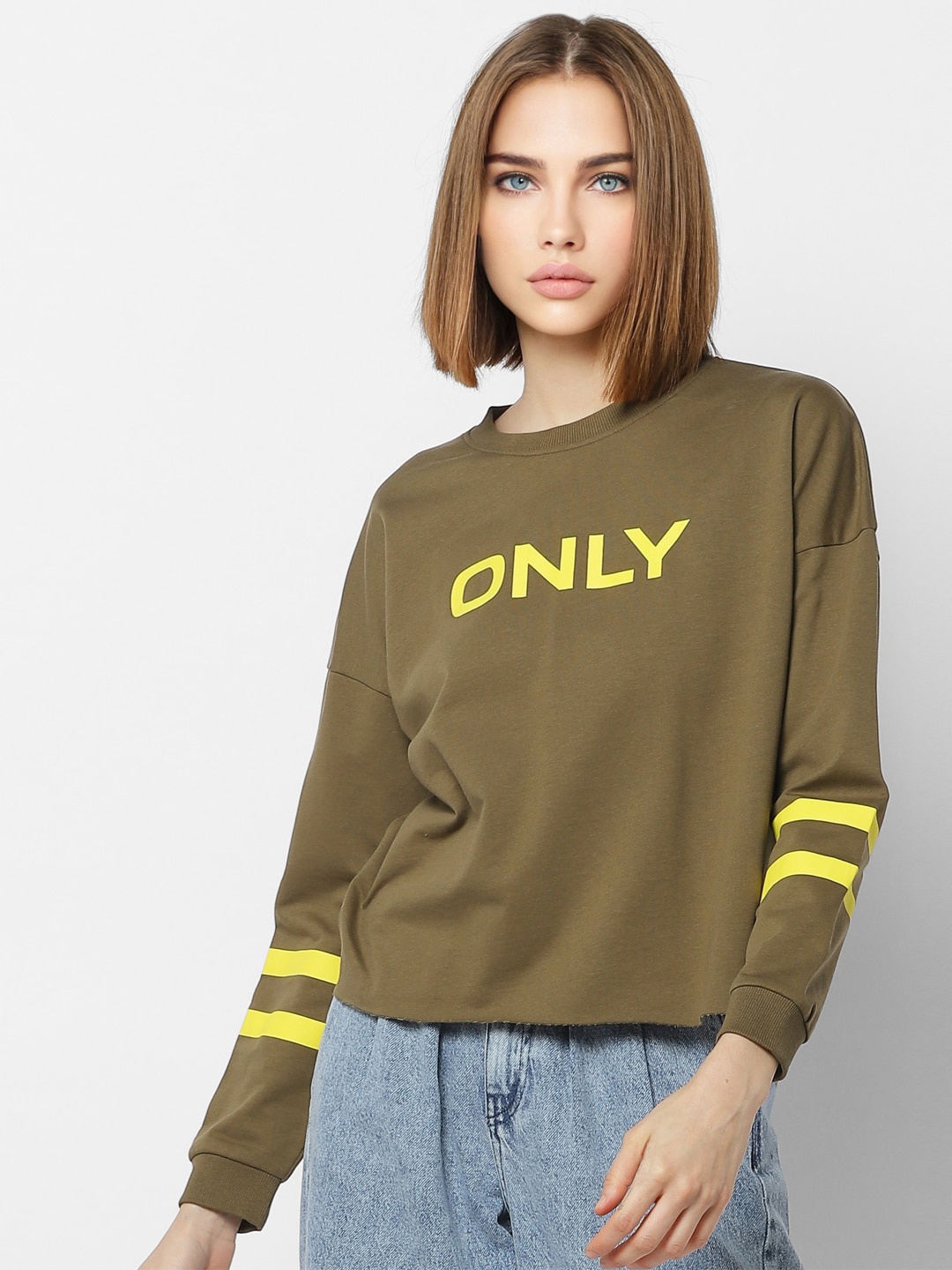 

ONLY Women Brand Logo Printed Cotton Sweatshirt, Green