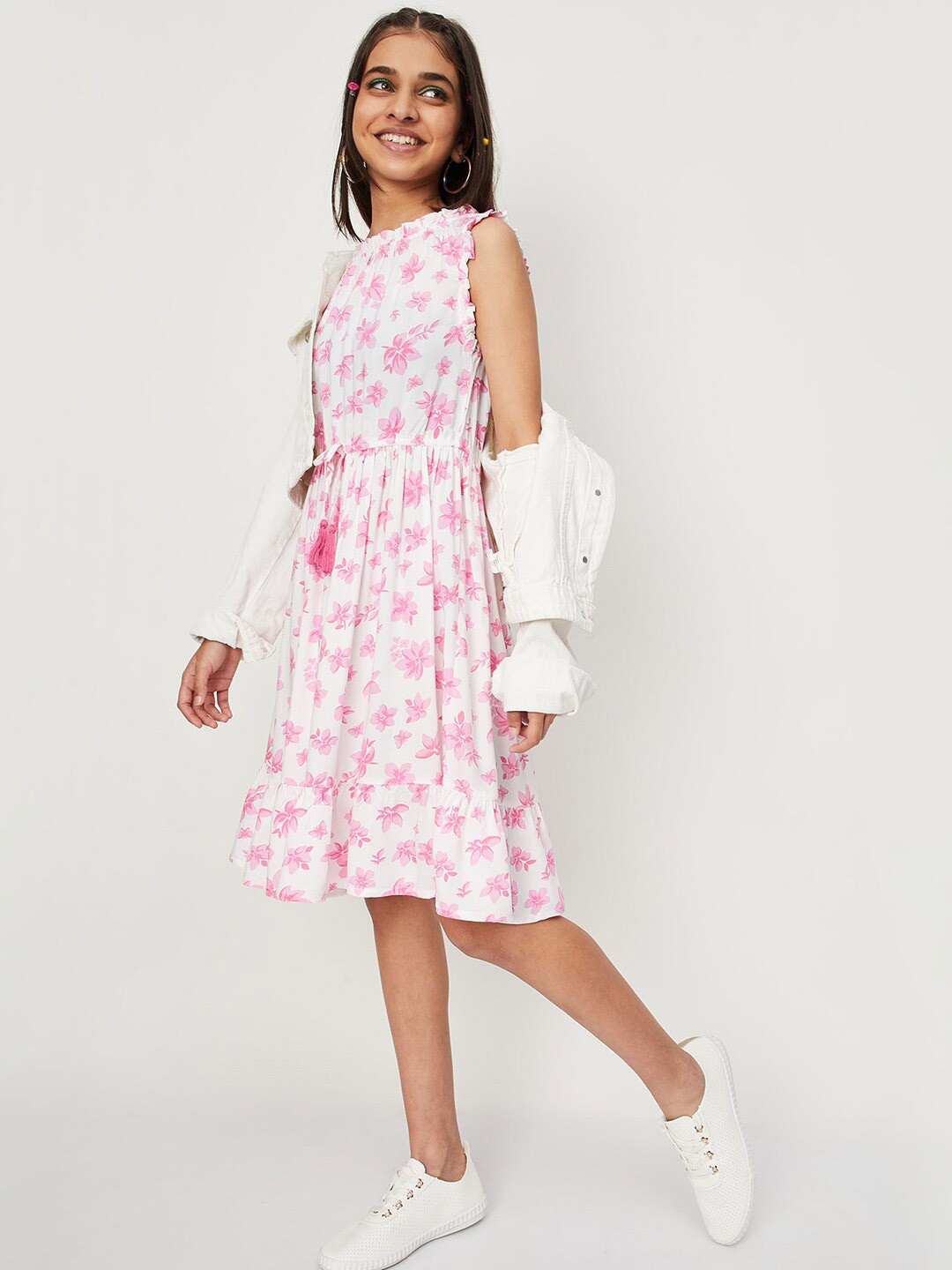 

max Girls Floral Fit & Flare Dress, White