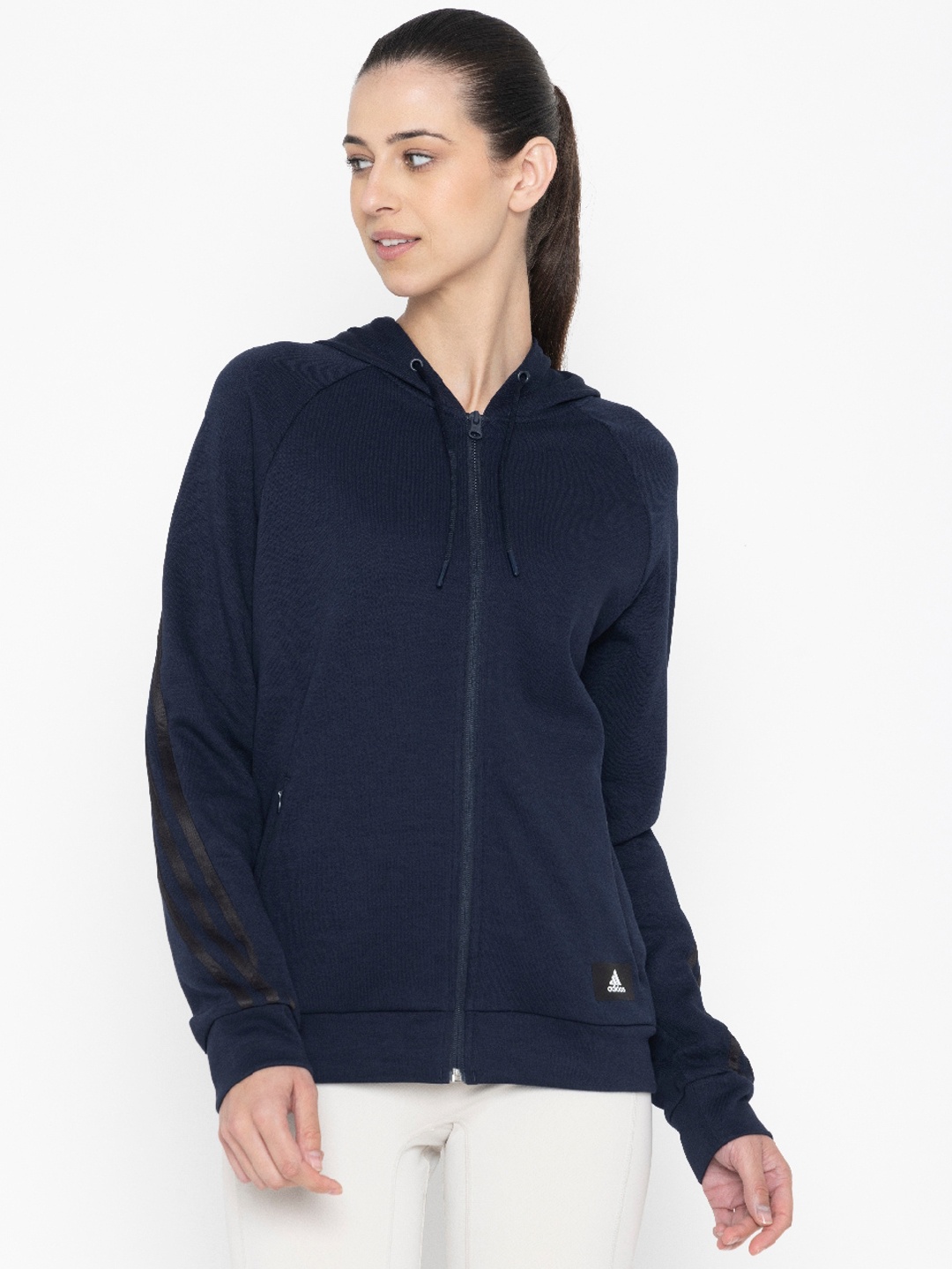 

ADIDAS Cotton Hooded Sporty Jacket, Navy blue