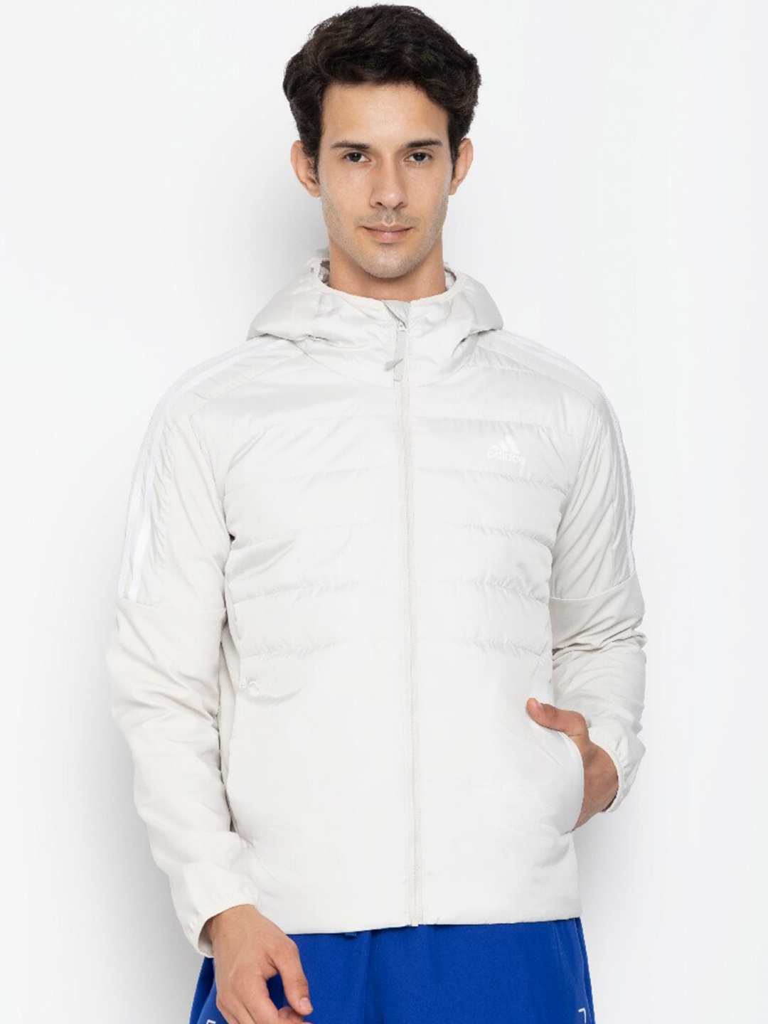 

ADIDAS Striped Hooded Sporty Jacket, Off white