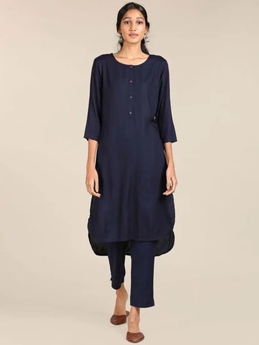 

BCZ Style Round Neck High-Low Kurta, Navy blue