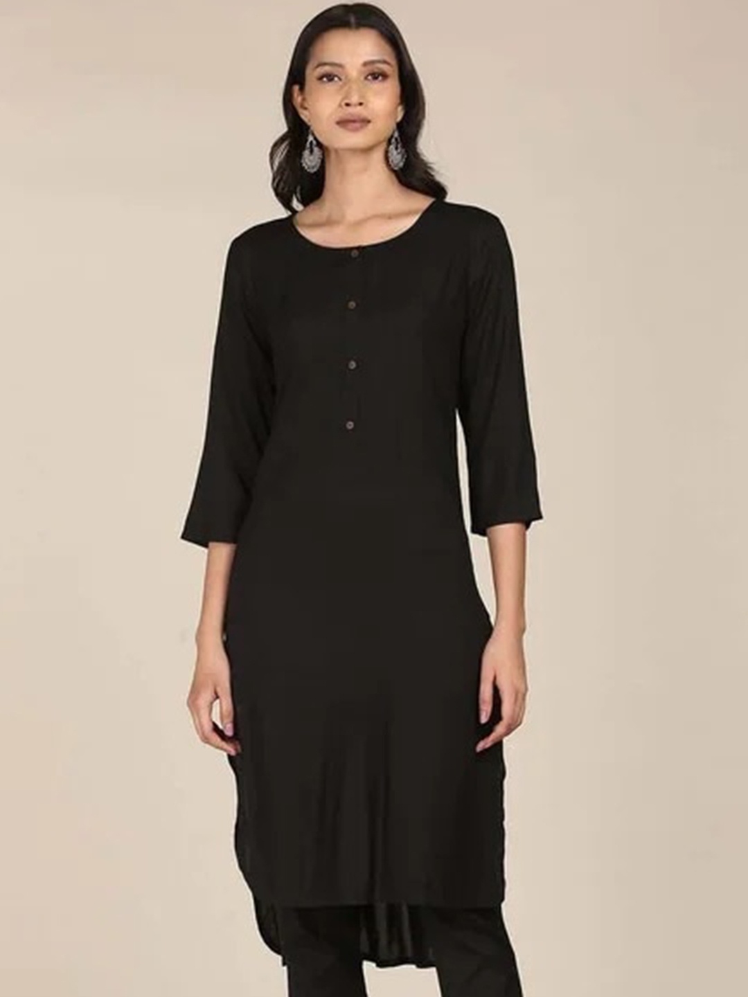 

BCZ Style Round Neck Three-Quarter Sleeves Kurta, Black