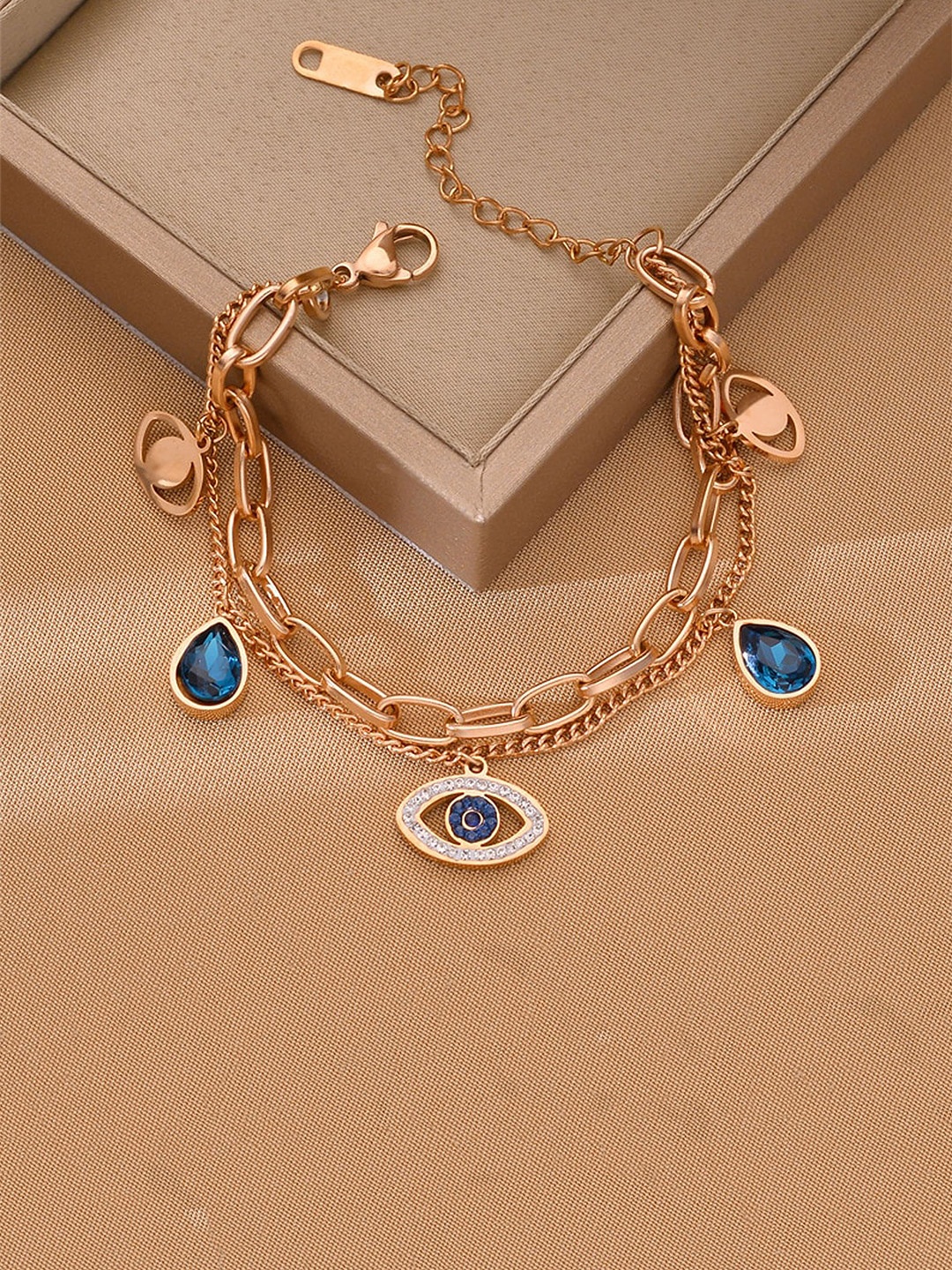 

Fashion Frill Women Cubic Zirconia Rose Gold-Plated Evil Eye Multistrand Bracelet