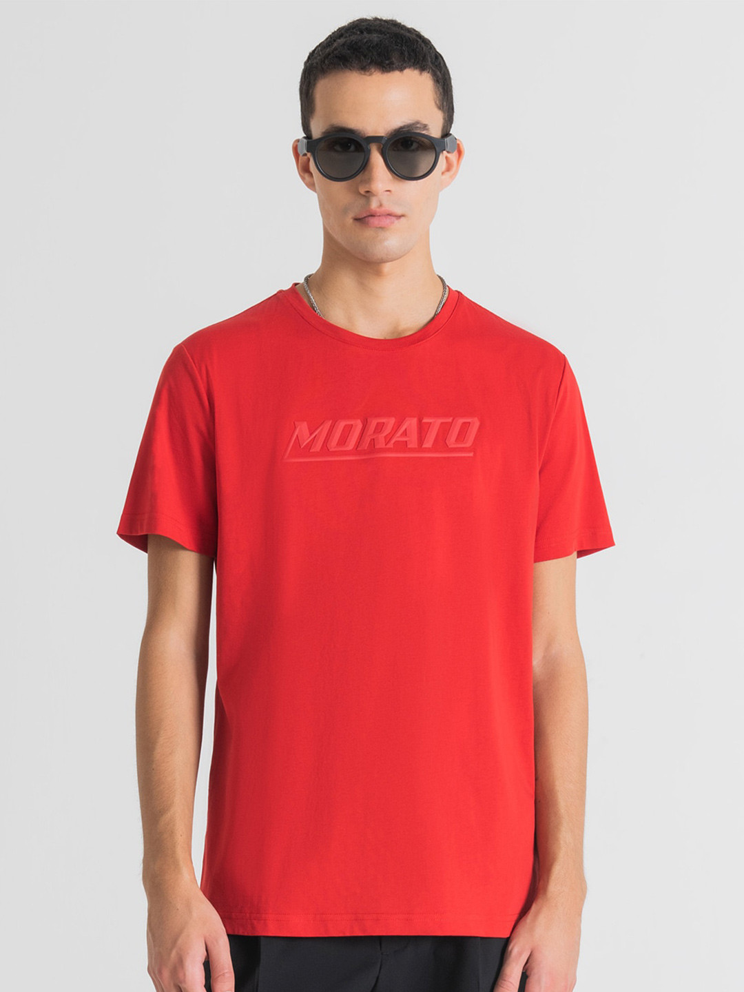 

Antony Morato Men Typography Printed Slim Fit Cotton T-shirt, Red