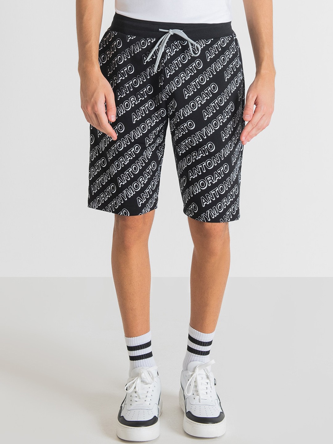 

Antony Morato Men Typography Printed Cotton Shorts, Black