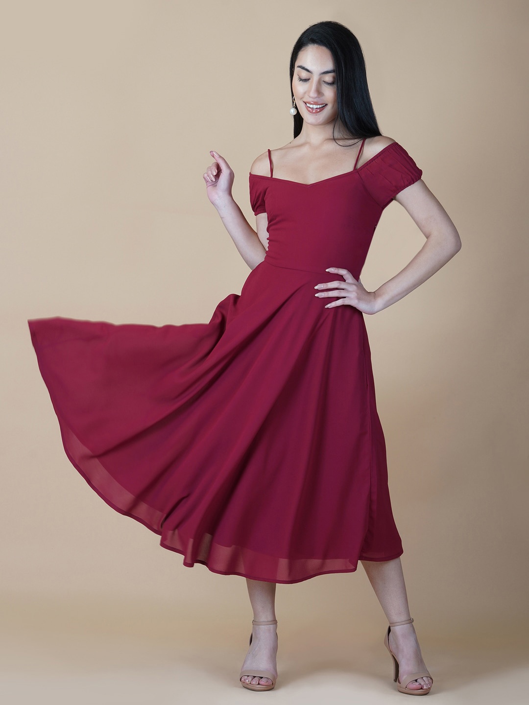 

RAASSIO Georgette A-Line Midi Dress, Red