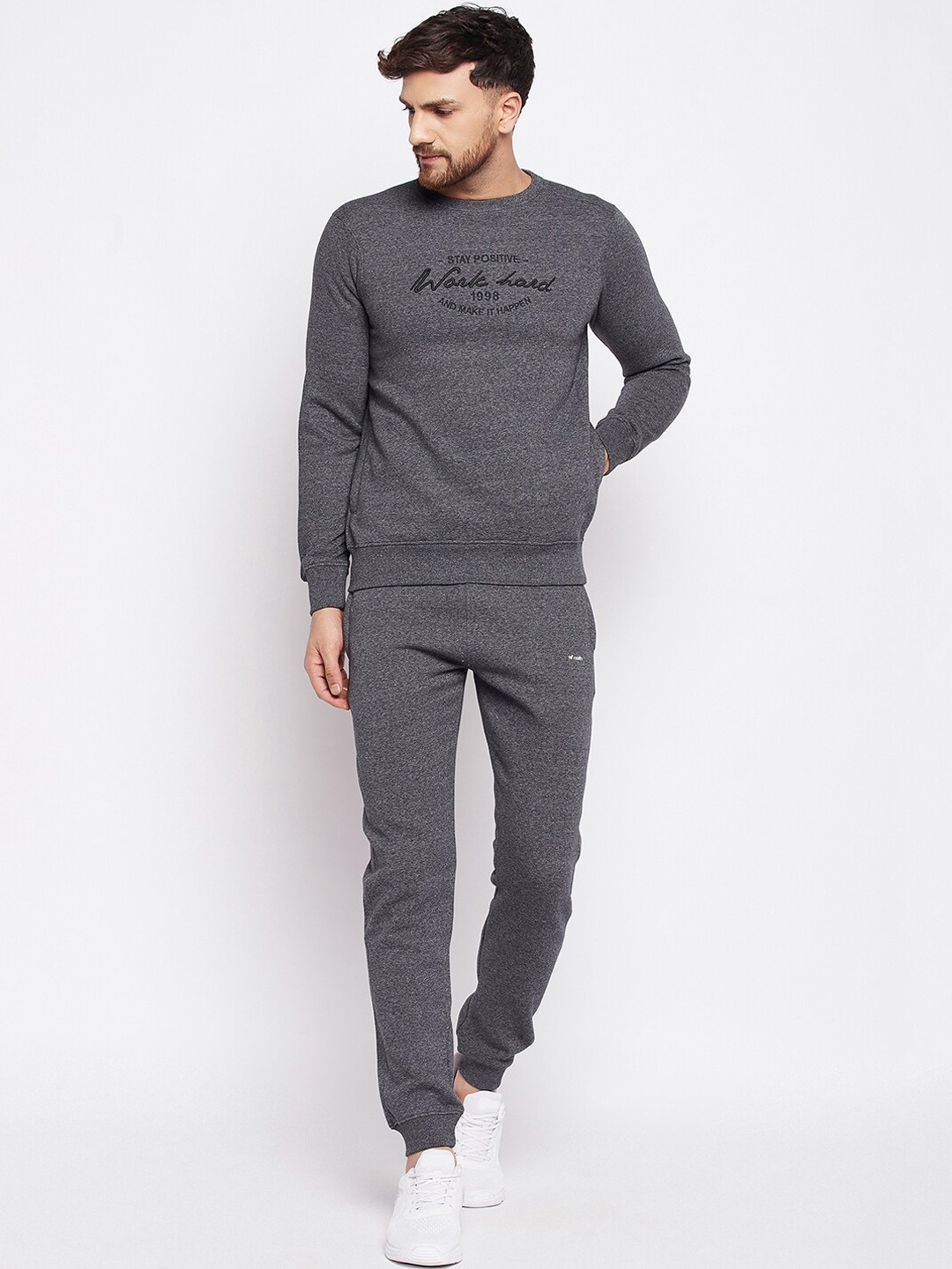 

98 Degree North Self Design Fleece Tracksuits, Black
