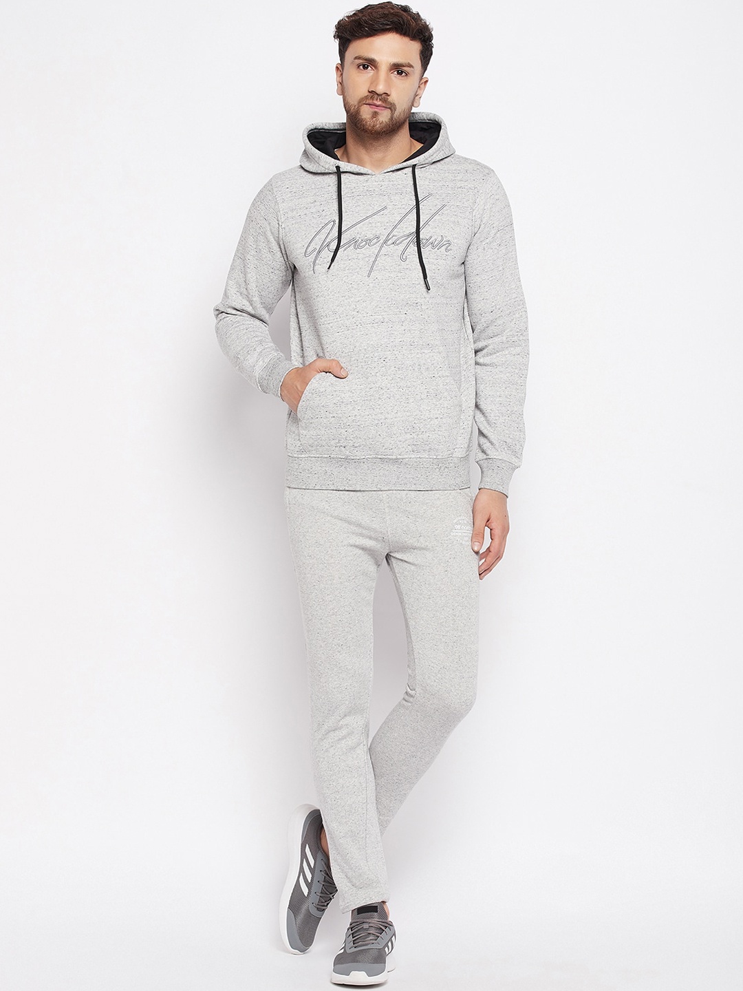 

98 Degree North Men Self Design Fleece Tracksuits, Grey melange