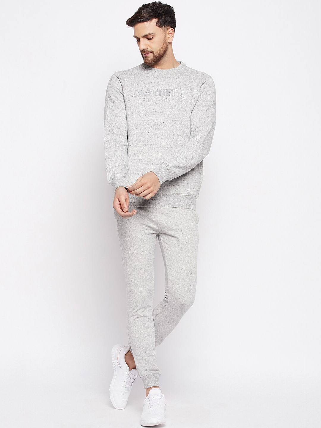

98 Degree North Self Design Fleece Sports Tracksuits, Grey melange