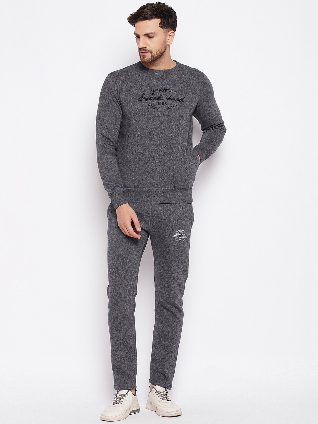 

98 Degree North Men Typography Printed Fleece Tracksuits, Black