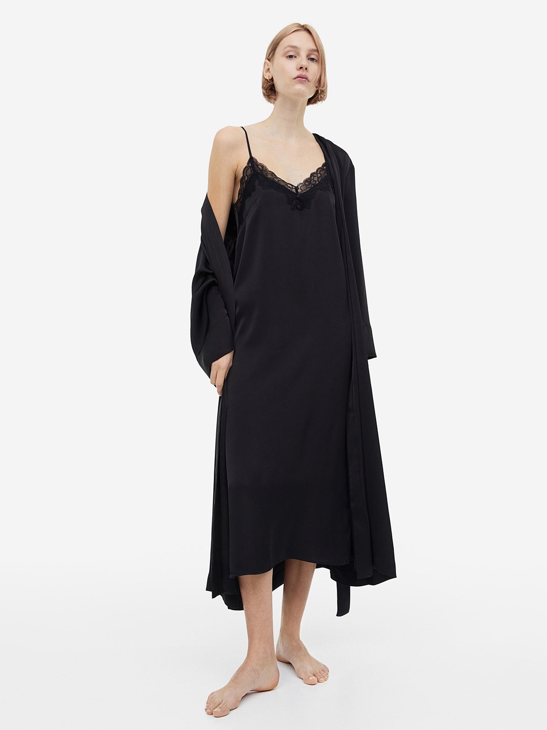 

H&M Women Satin Nightslip, Black