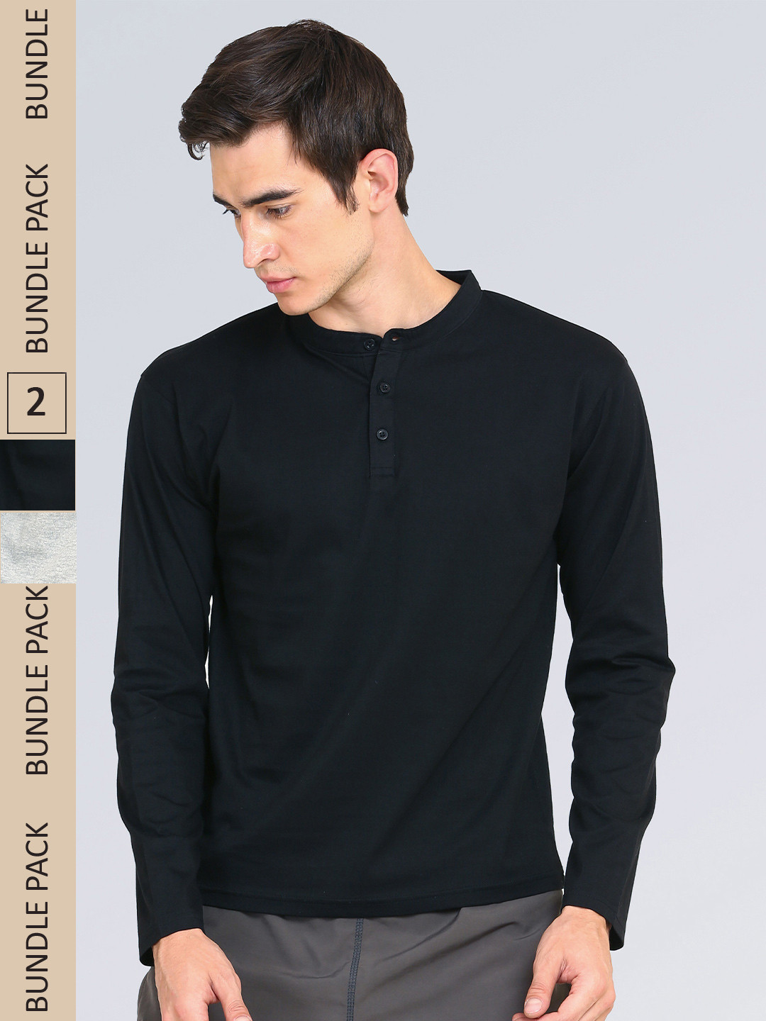 

appulse Pack of 2 Henley Neck Slim Fit Cotton T-shirt, Black