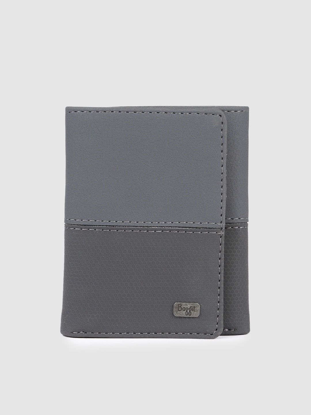 

Baggit Men Colourblocked PU Three Fold Wallet With Textured Detail, Grey
