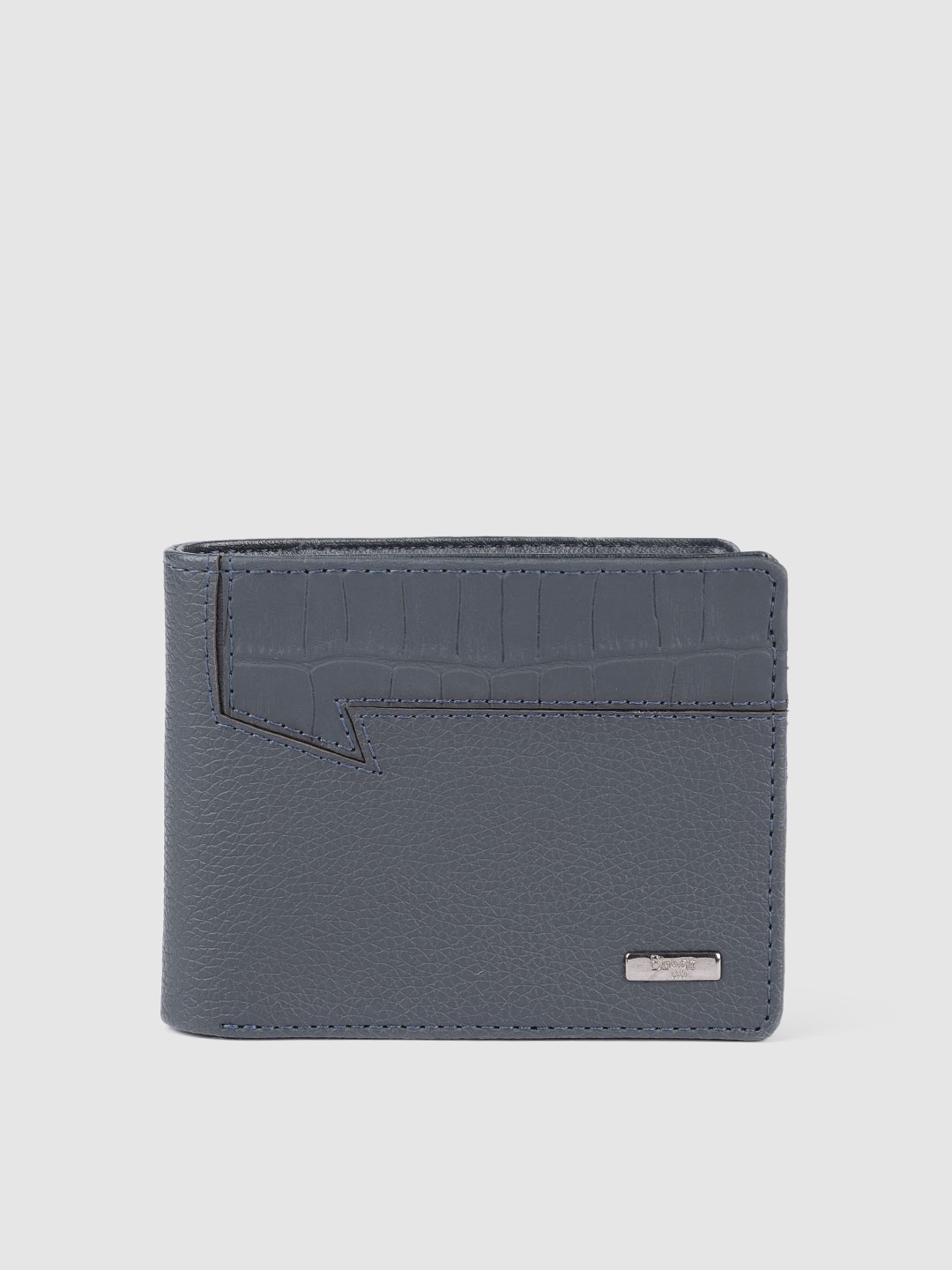 

Baggit Men Abstract Textured PU Two Fold Wallet With Animal Textured Applique Detail, Navy blue