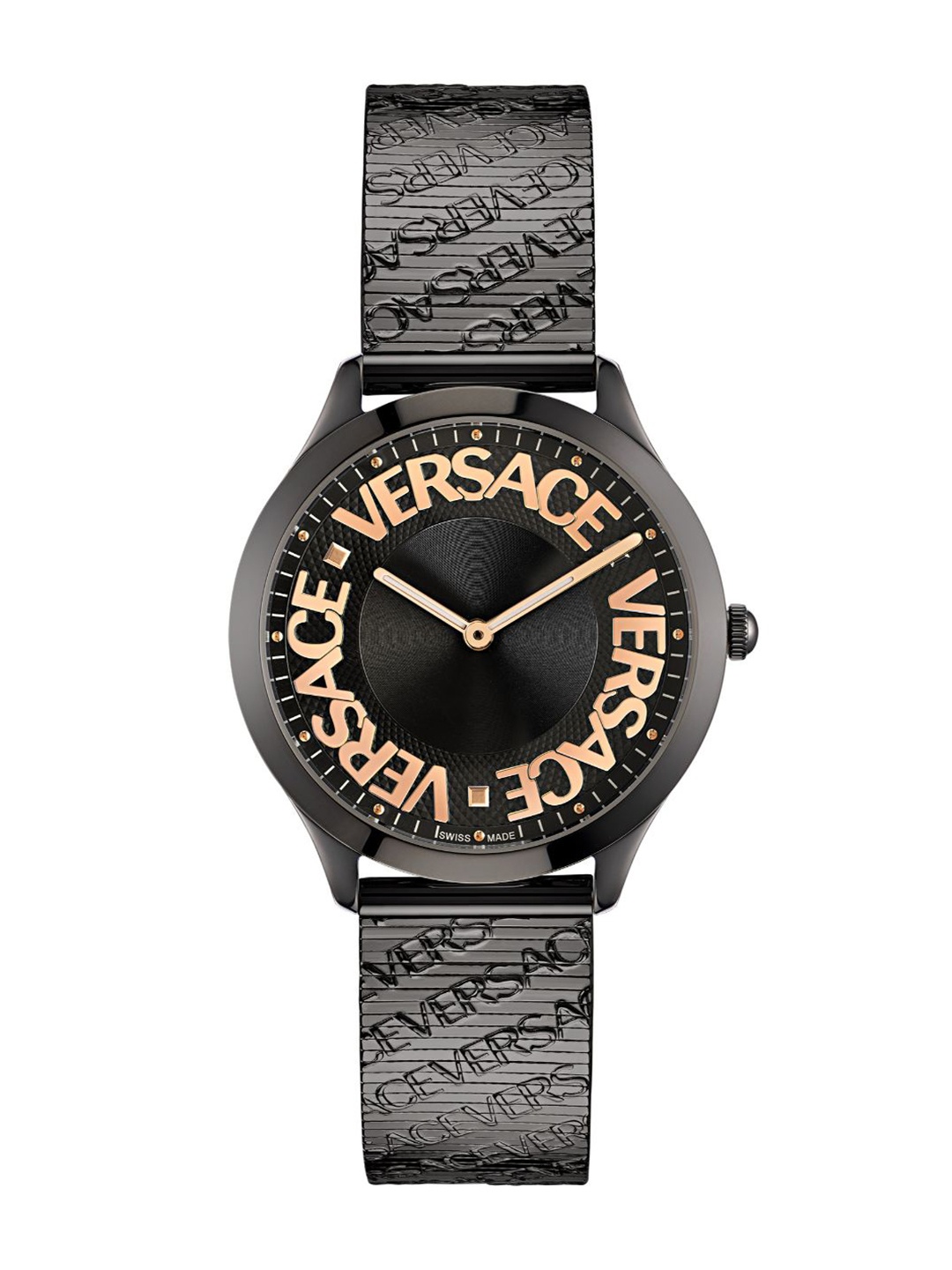 

Versace Women Embellished Dial & Leather Straps Analogue Watch VE2O00622, Black