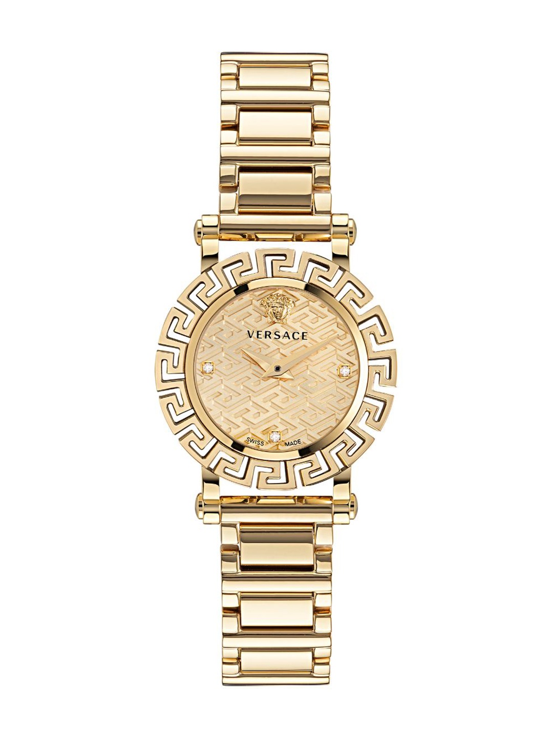 

Versace Women Embellished Dial & Stainless Steel Bracelet Style Straps Analogue Watch VE2Q00422, Gold