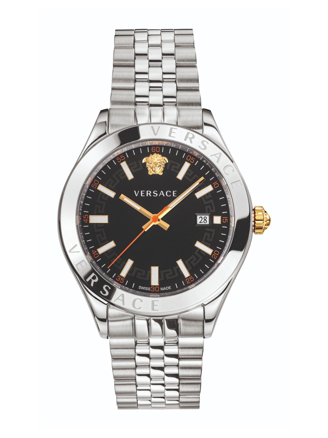 

Versace Men Embellished Dial & Stainless Steel Bracelet Style Straps Analogue Watch VEVK00420, Black
